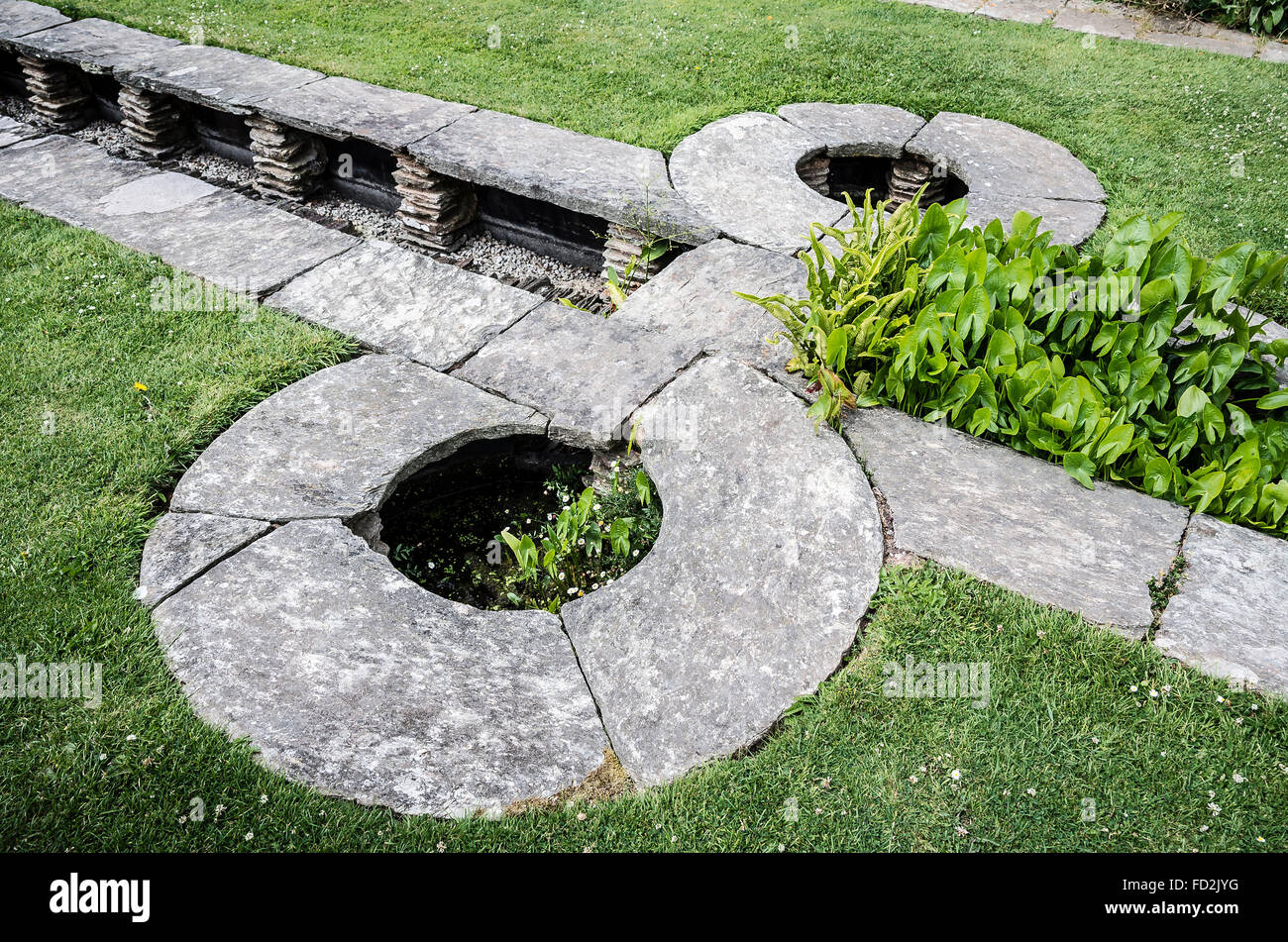 Ornamentale Gestaltung eines Rill-Features im Rasen Hestercombe Somerset UK Stockfoto