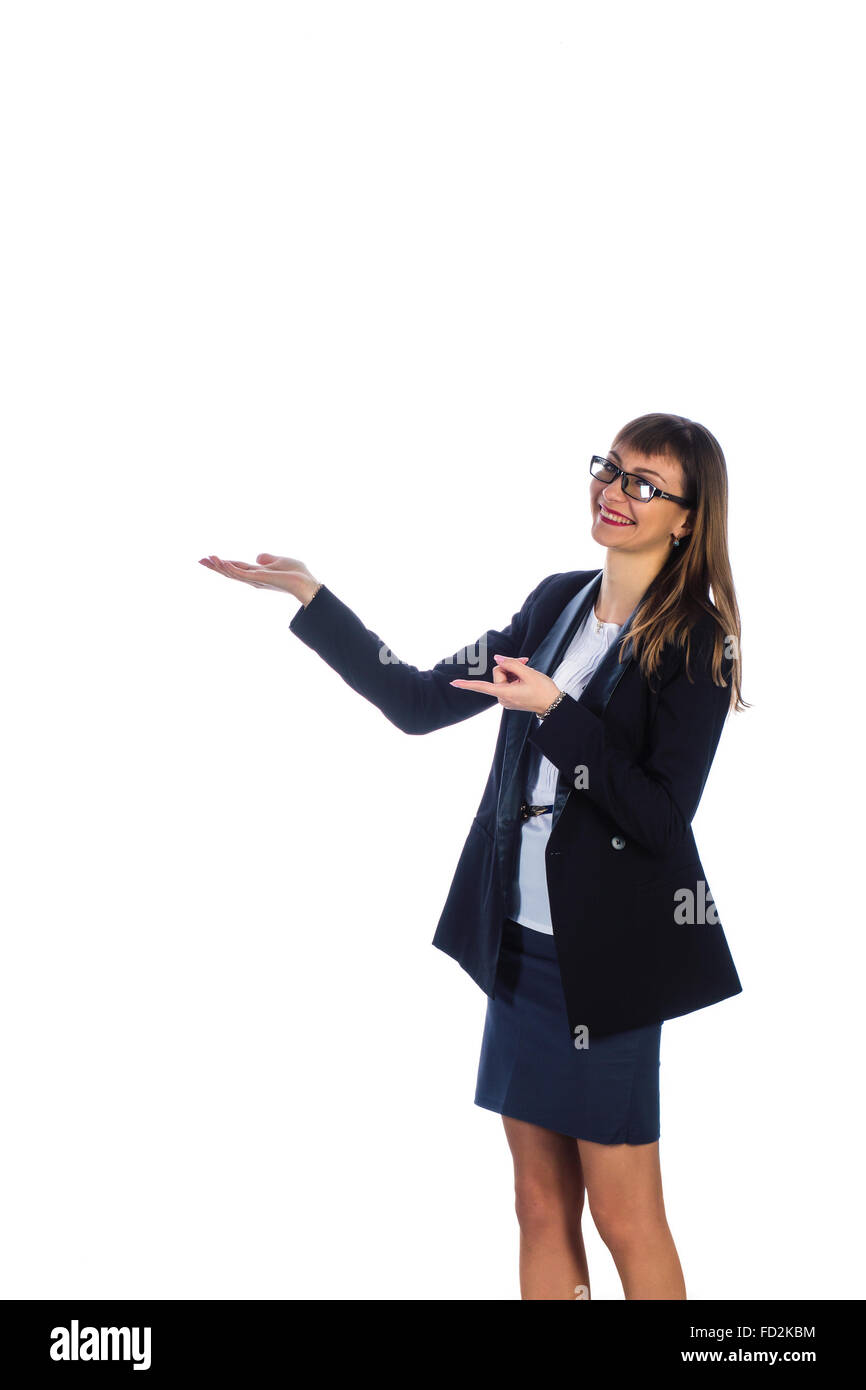 Business-Frau in einem Anzug mit seiner Hand ausgestreckt, Profil Stockfoto