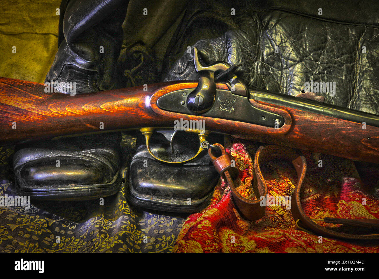 Bürgerkrieg-Stiefel und Gewehr Stockfoto
