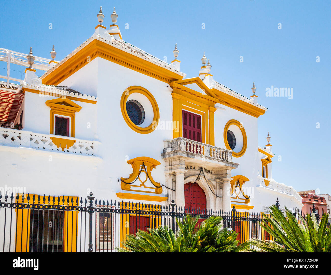 Spanien, Andalusien, Provinz Sevilla, Sevilla, Plaza de Torros De La Real Maestranza, Fassade von der Stierkampfarena in Sevilla Stockfoto