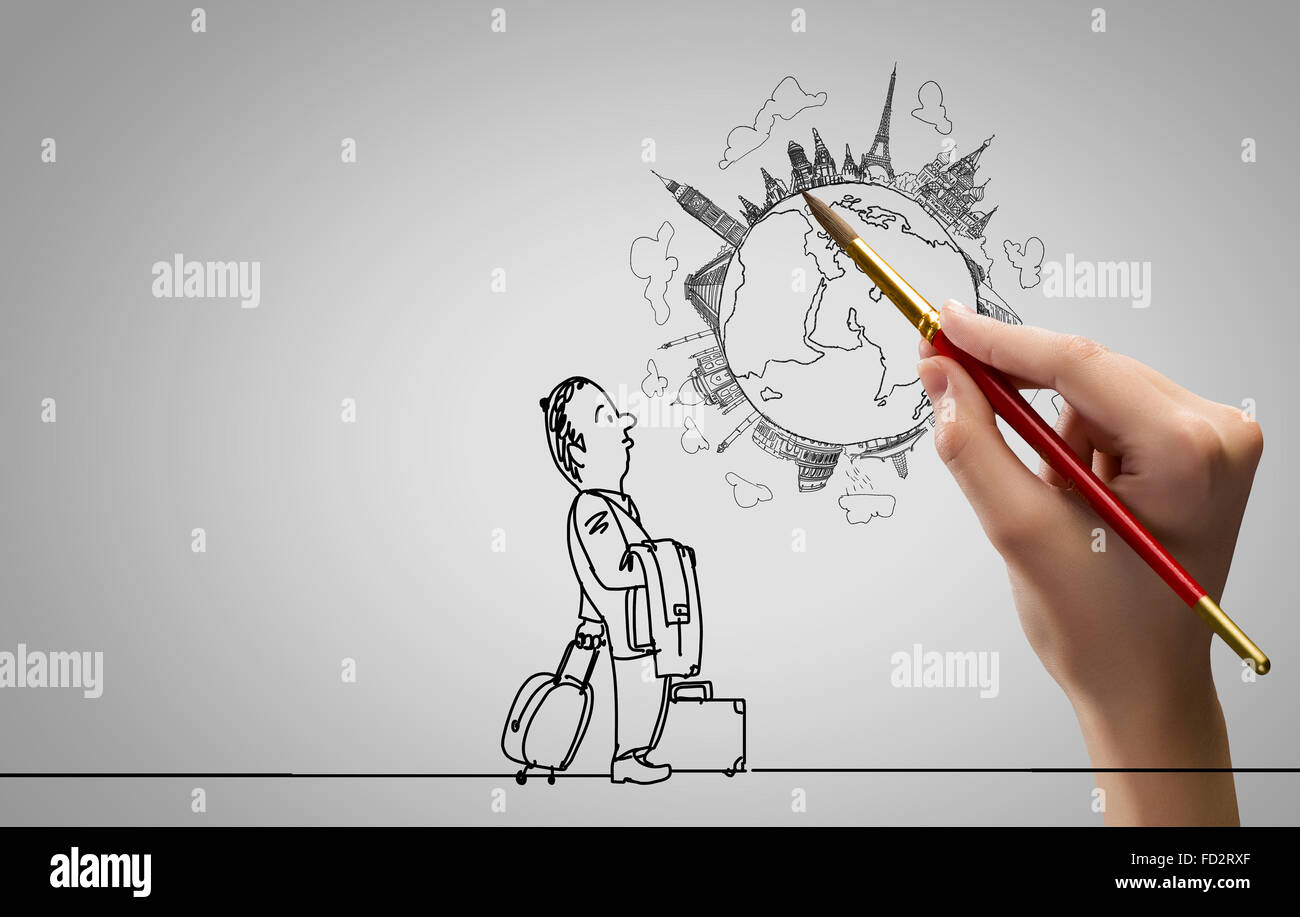 Hand zeichnen Bleistift Karikatur lustige Geschäftsmann Stockfoto