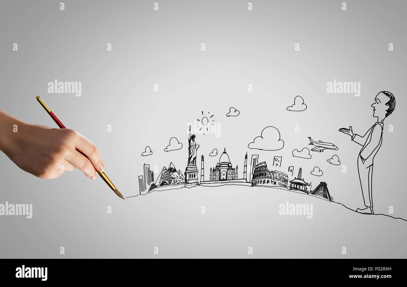 Hand zeichnen Bleistift Karikatur lustige Geschäftsmann Stockfoto