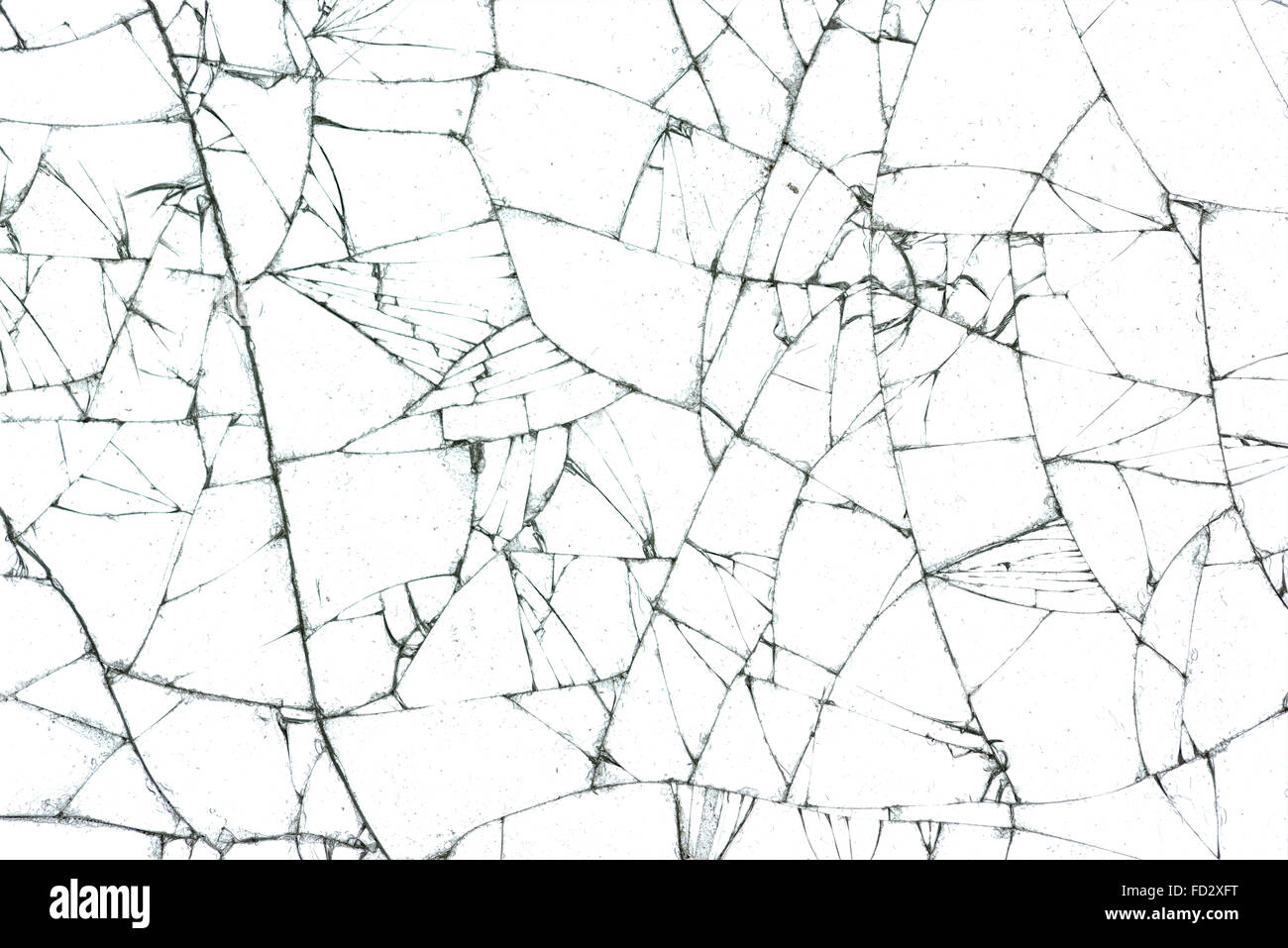 zerbrochenes Glas-Textur auf weißem Hintergrund Stockfoto