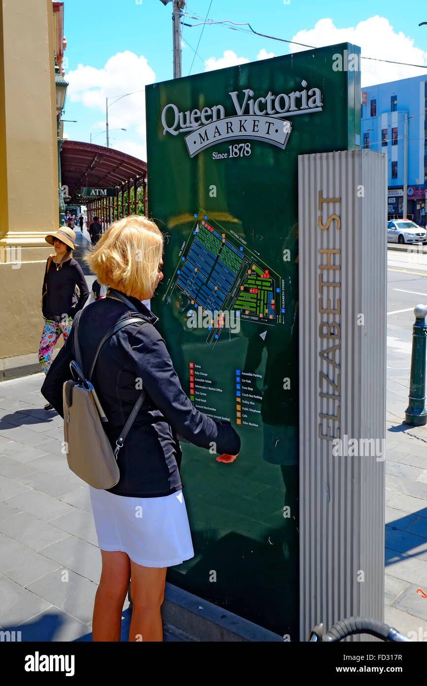 Queen Victoria Market Area Karte Melbourne Victoria Küsten Hauptstadt Australiens Stockfoto