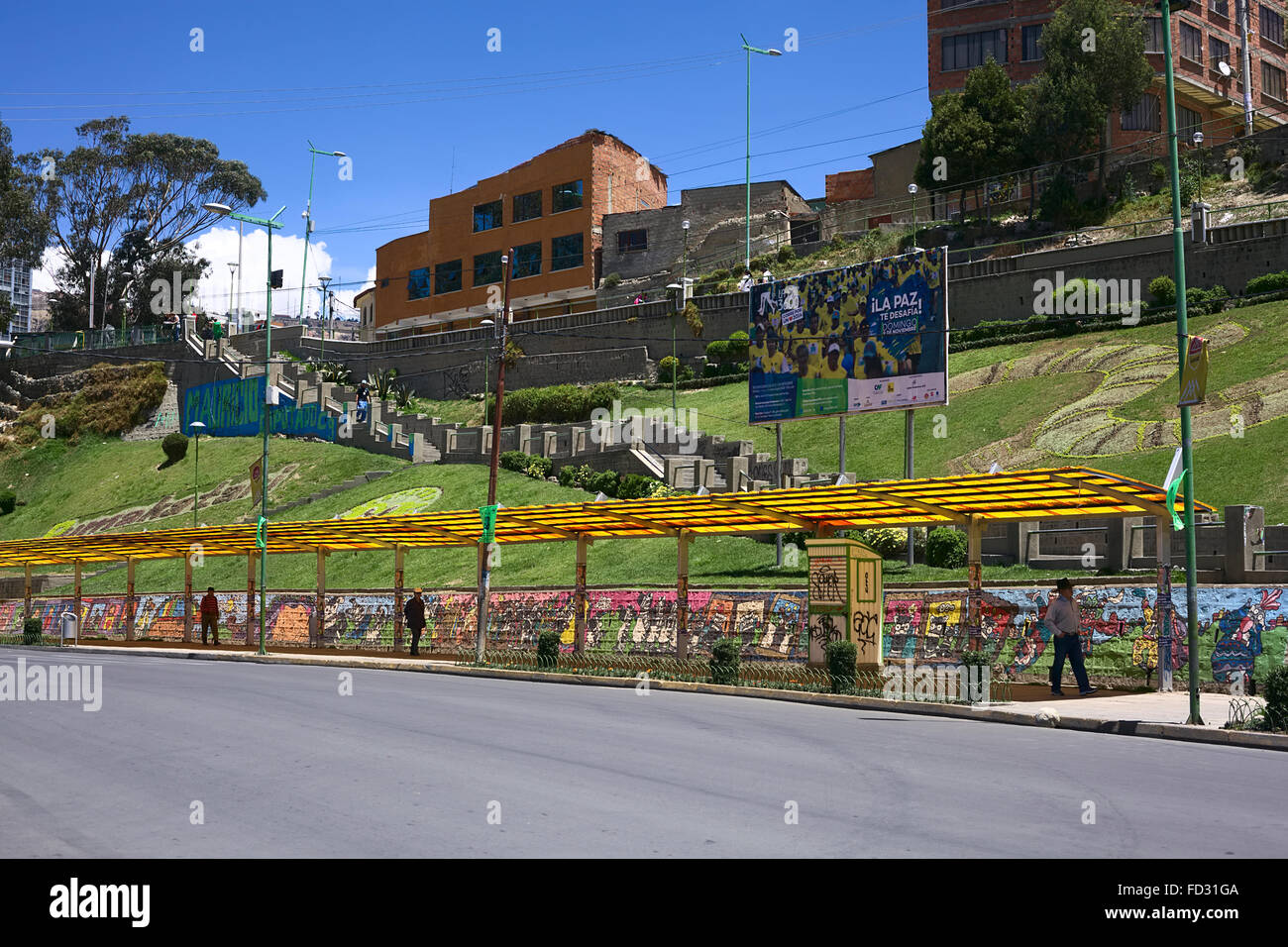 LA PAZ, Bolivien - 12. Oktober 2014: Treppe zur Straße von Juan De La Riva von Simon Bolivar Avenue Stockfoto