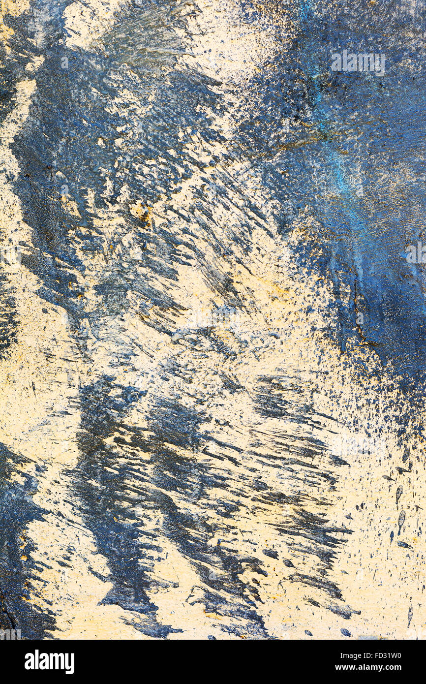 Kreative schönen blauen Hintergrund, blaue Sprühfarbe auf Beton Risse und Kratzer. Landschaftsstil. Grunge konkrete sur Stockfoto