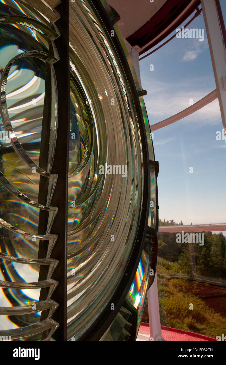 Ein Detail einer Fresnel-Linse in einem Leuchtturm - Quebec, Kanada Stockfoto