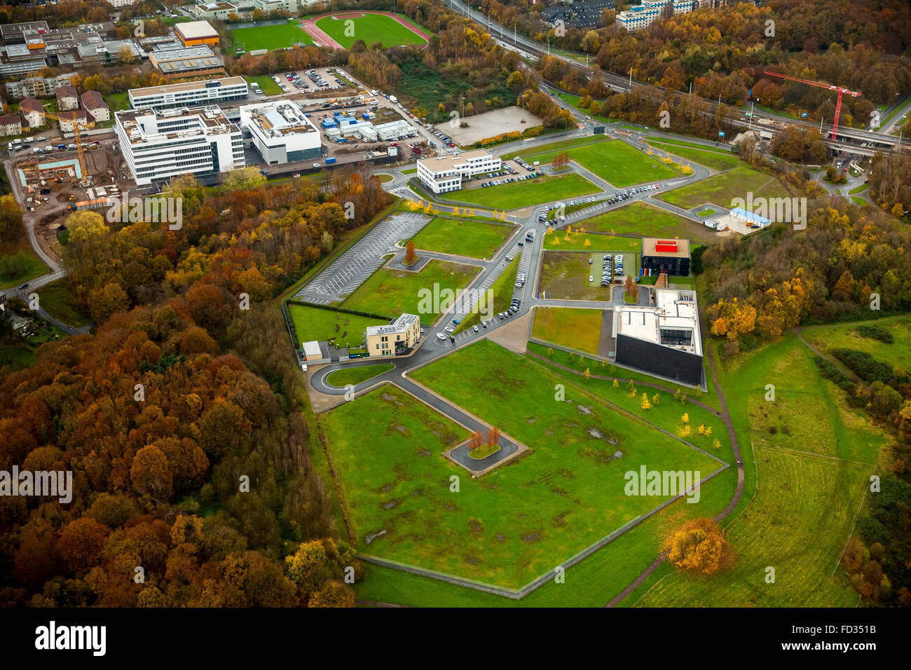 Antenne zu sehen, LZG NRW Gesundheit Campus der Ruhr-Universität Bochum, Ruhr und Umgebung, North Rhine-Westphalia, Deutschland, Europa, Antenne Stockfoto