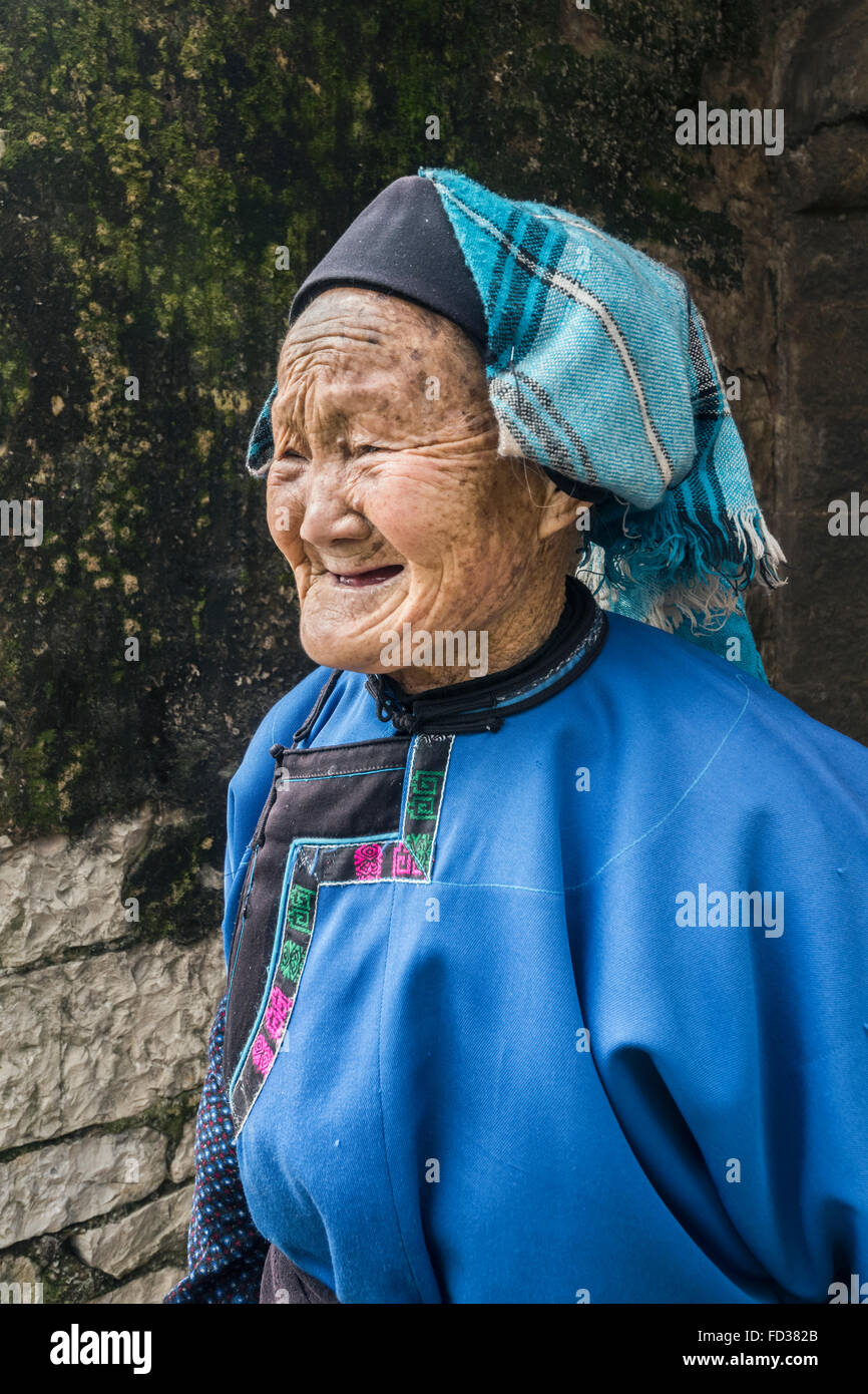 Porträt eines Dorfes ältere, Liuguan alte Han Dorf, Guizhou Provinz, China Stockfoto
