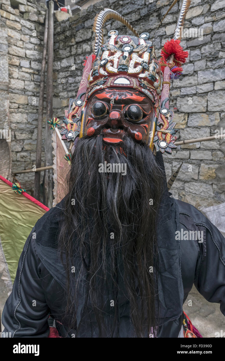 Chinesischen Boden Oper Maske #6, Liuguan alte Han Dorf, Guizhou Provinz, China Stockfoto