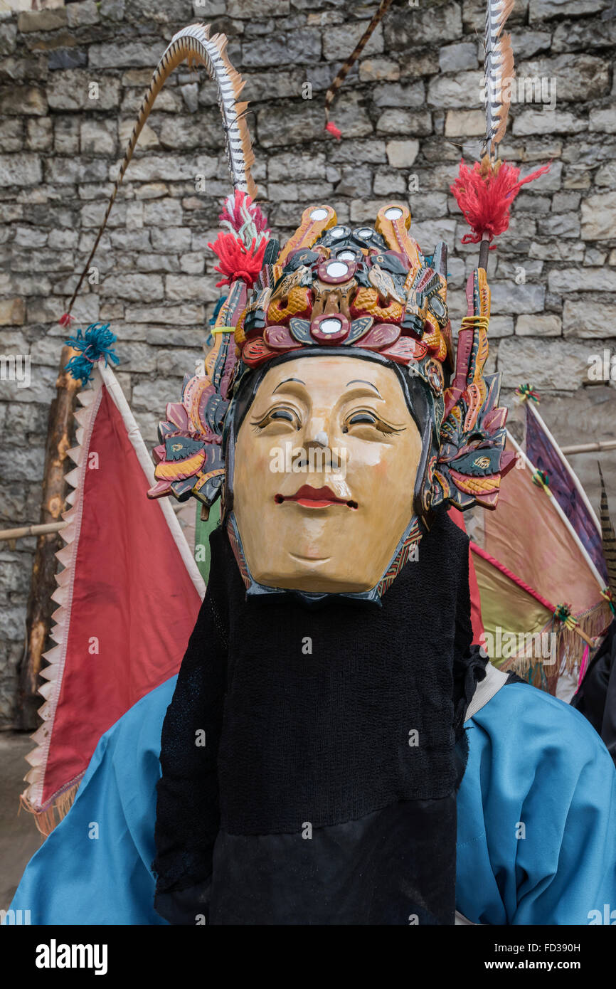 Chinesischen Boden Oper Maske #5, Liuguan alte Han Dorf, Guizhou Provinz, China Stockfoto