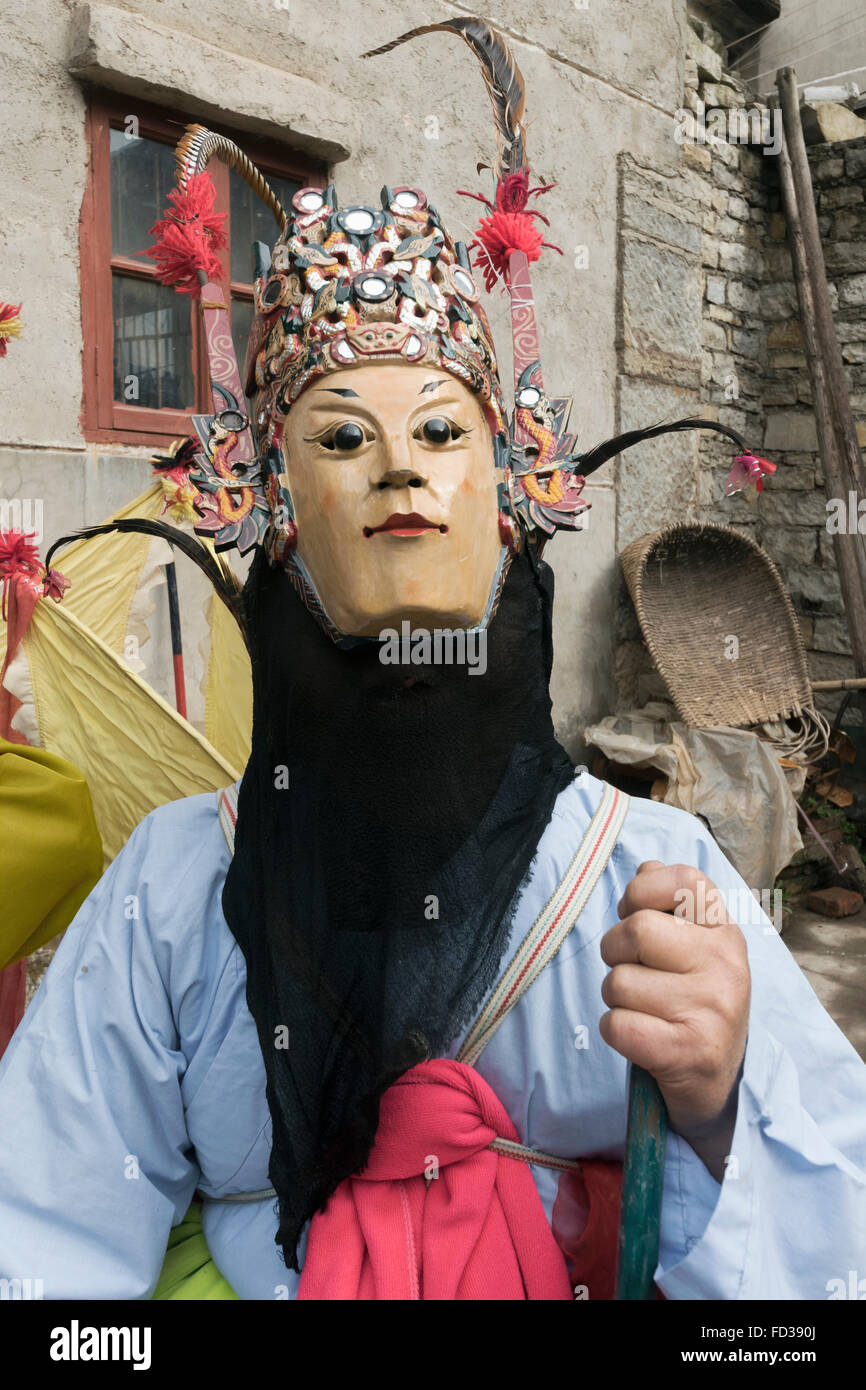 Chinesischen Boden Oper Maske #4, Liuguan alte Han Dorf, Guizhou Provinz, China Stockfoto