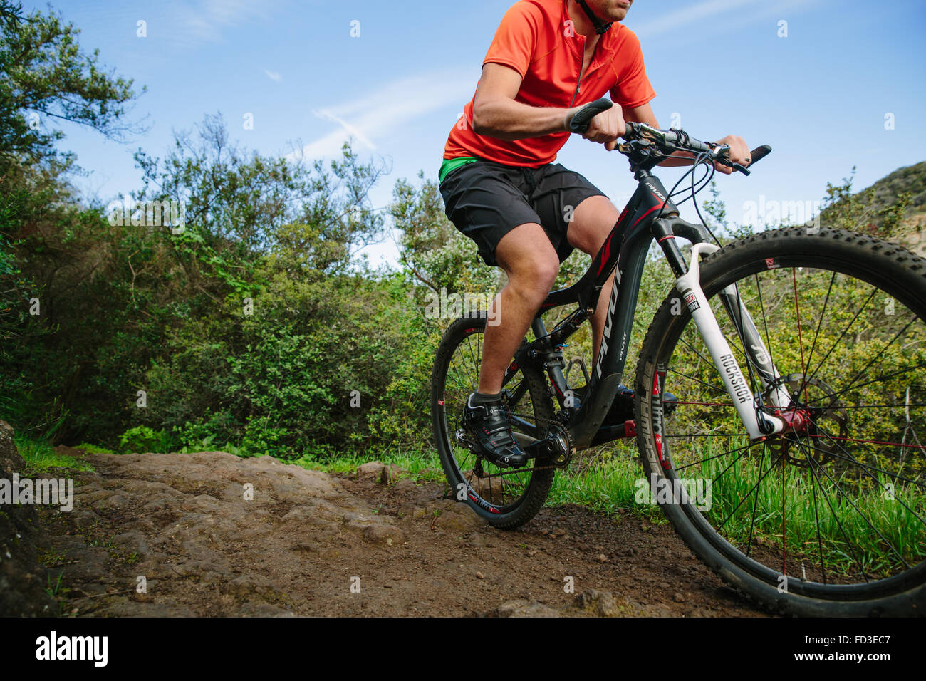 Mountainbike-Touren auf den Spuren der Rückgrat in der Gebirgskette der Santa Monica, California. Stockfoto