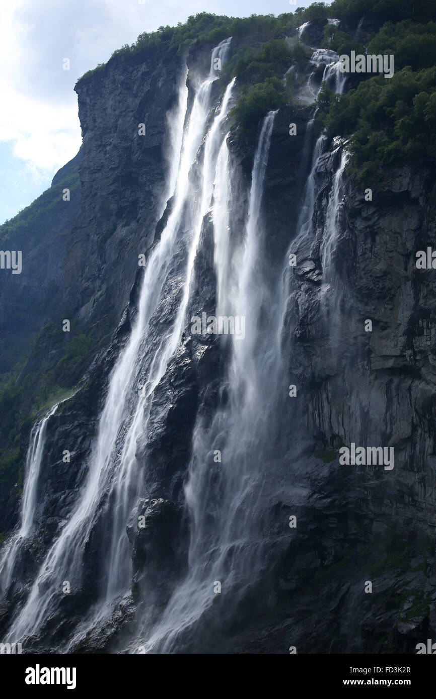 Norwegen, Geiranger Fjord, Detail von Wasserfällen. Stockfoto