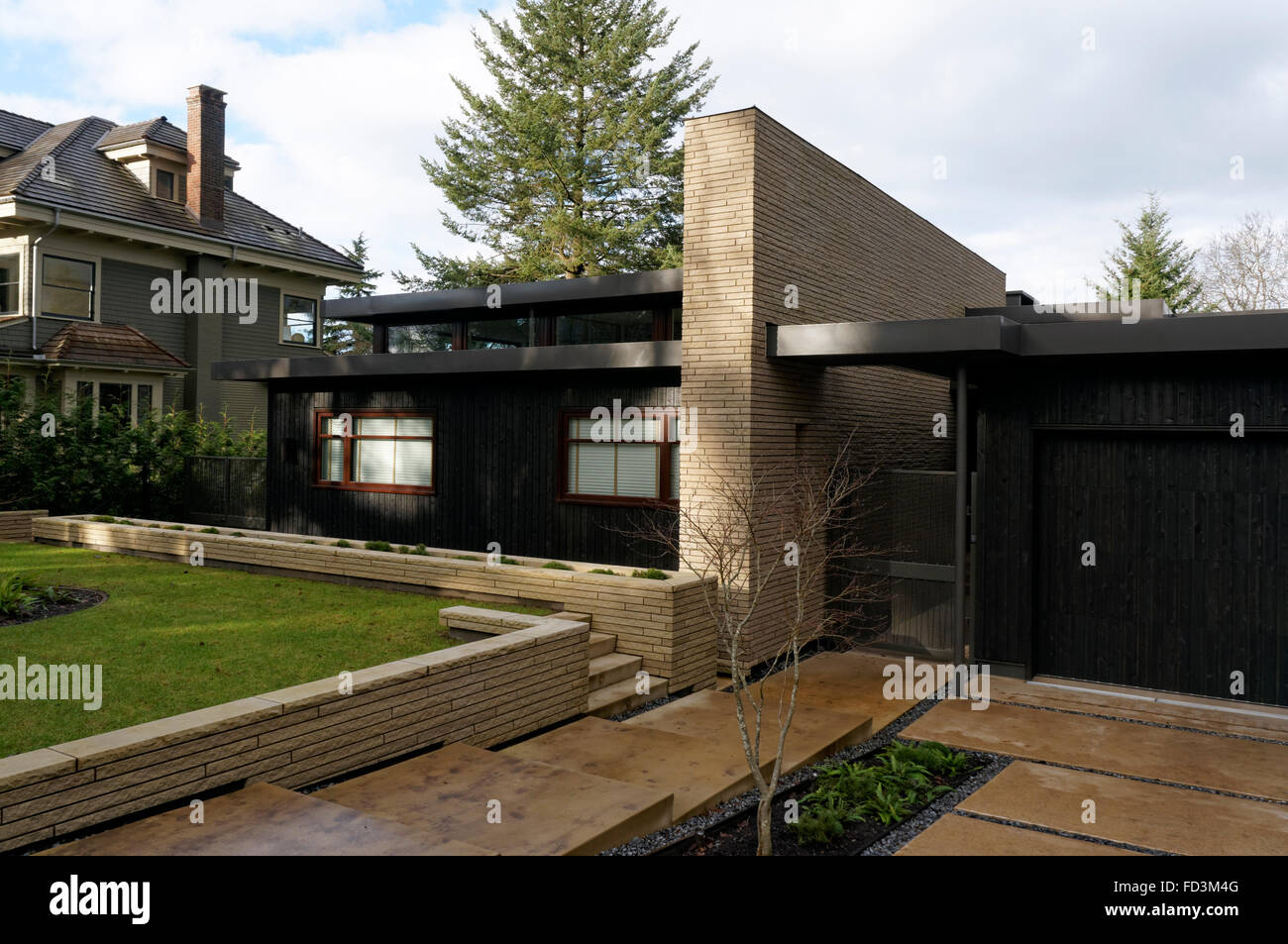 Modernes einstöckiges West Coast modernes Haus in Vancouver, British Columbia, Kanada Stockfoto