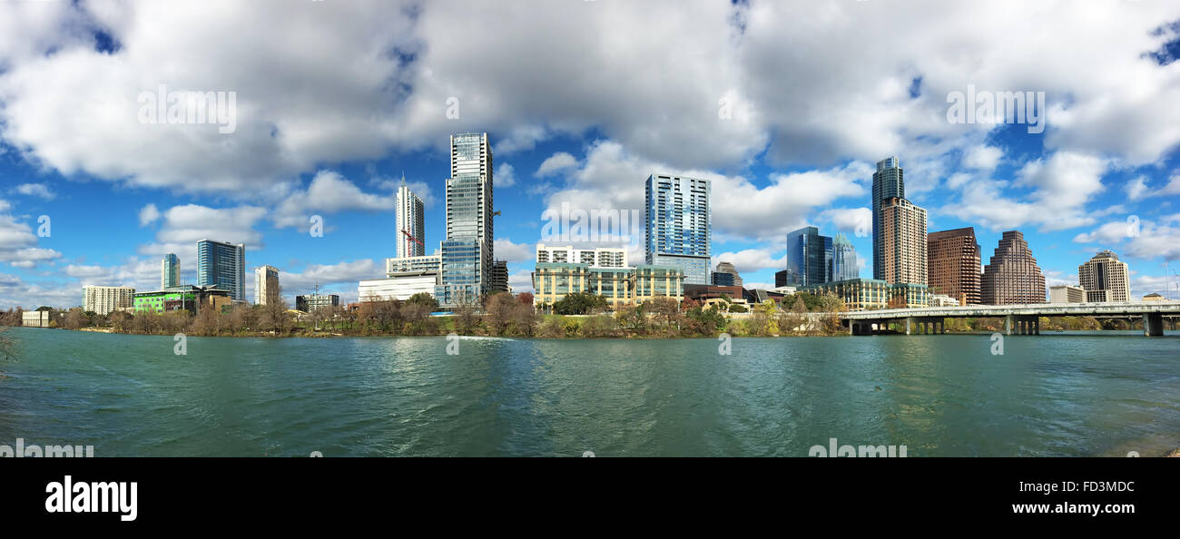 Ein Panorama auf die Skyline von Austin, Texas, Stockfoto