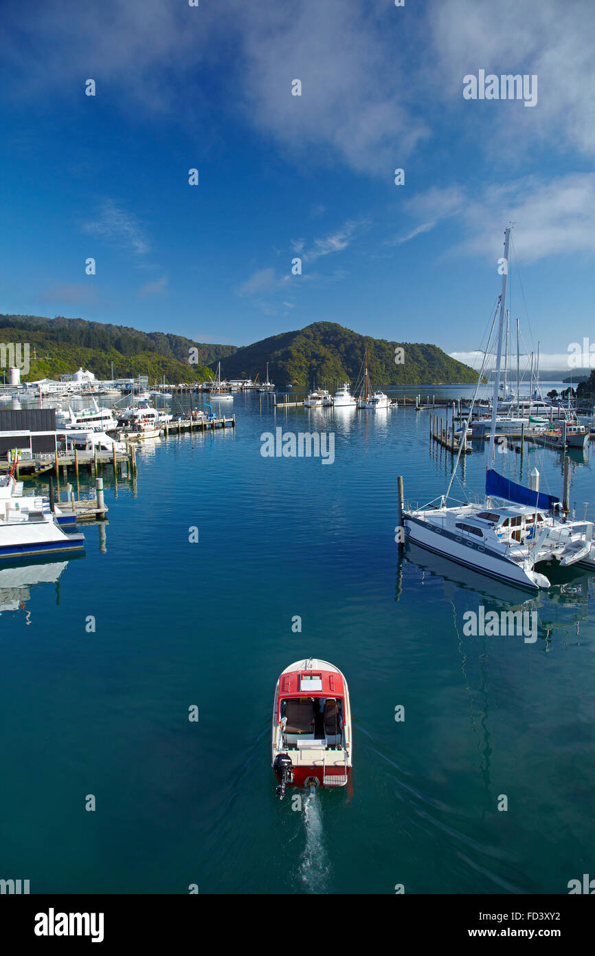 Boote und Marina, Picton, Marlborough Sounds, Südinsel, Neuseeland Stockfoto