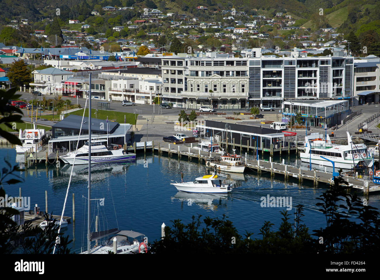 Picton und Picton Hafen, Marlborough Sounds, South Island, Neuseeland Stockfoto