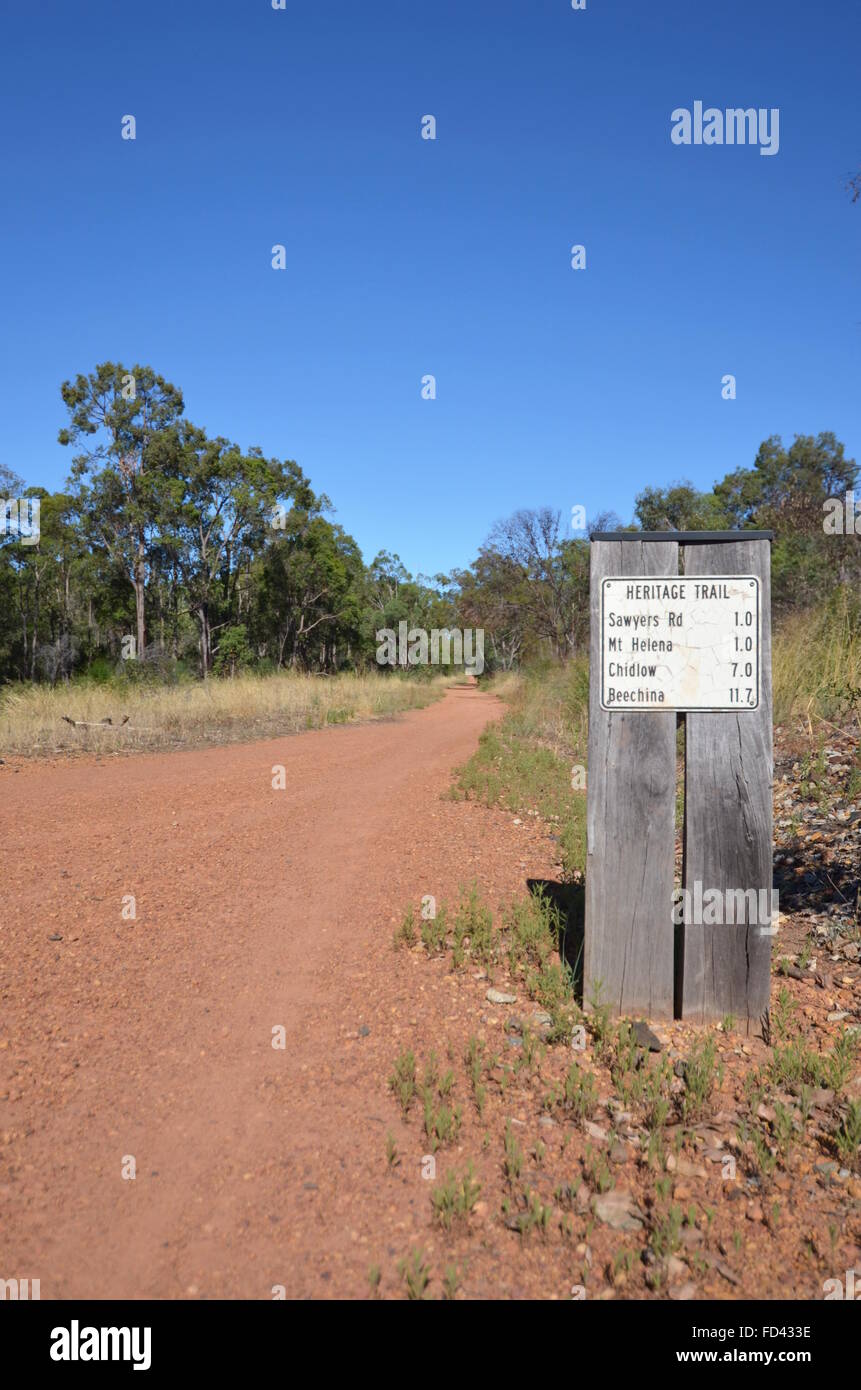 Ein Schild auf dem Bahnhof Reserven Heritage Trail in John Forrest Nationalpark, Western Australia Stockfoto