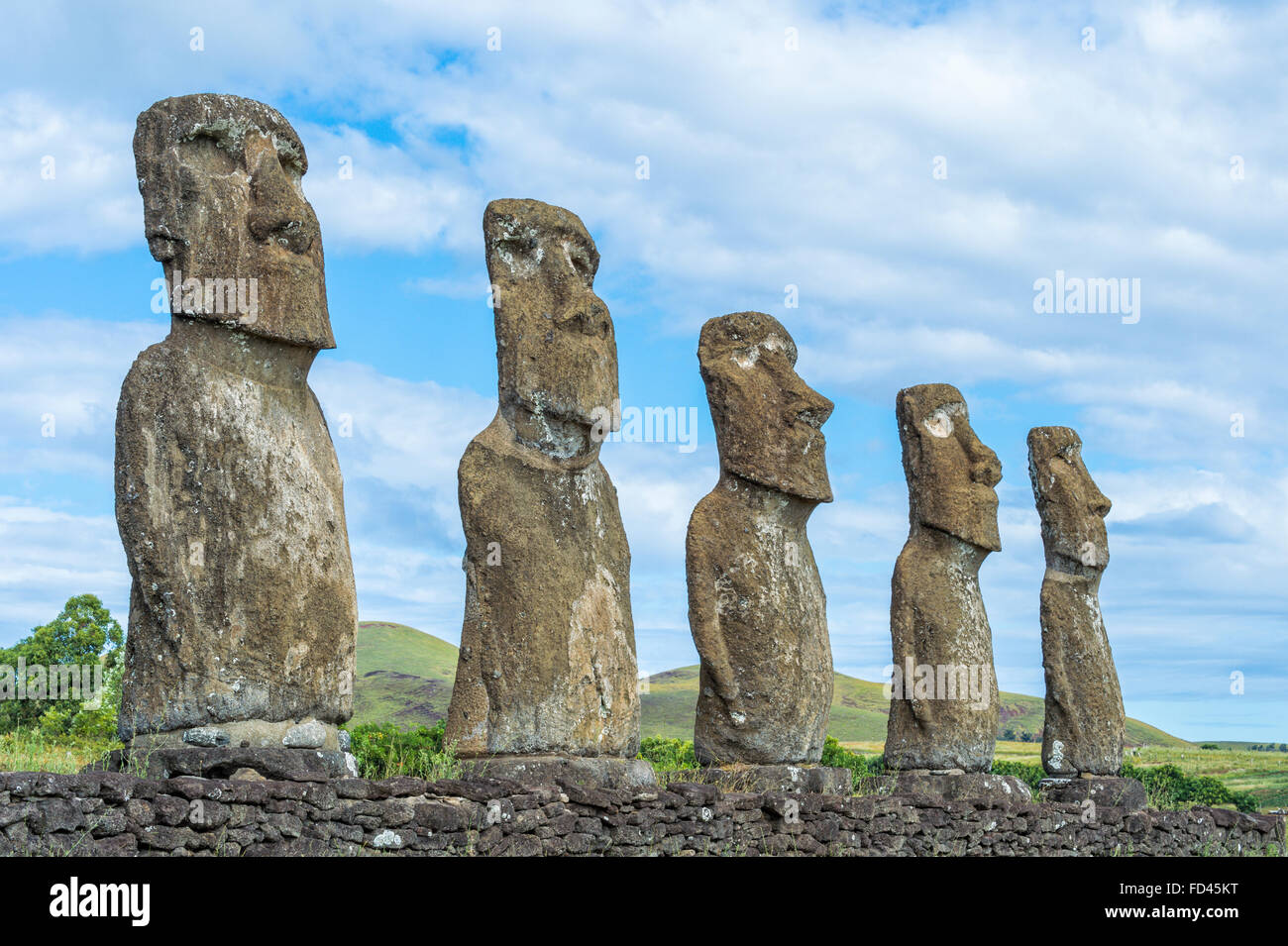 Ahu Akivi, Ahu Akivi Moais, Chile, Osterinsel, Rapa Nui Nationalpark, UNESCO-Weltkulturerbe Stockfoto