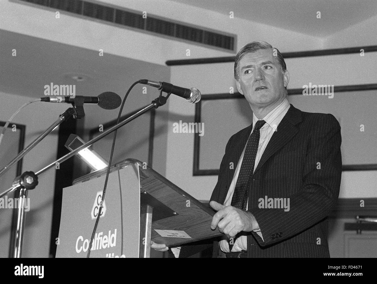 Cecil Parkinson anlässlich Kohlenreviers Gemeinschaften Kampagne Konferenz in Edinburgh im Jahr 1988. Stockfoto
