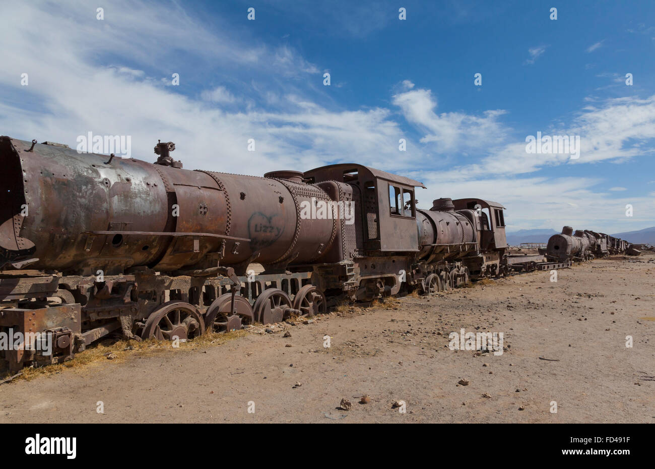 Uyuni Zug Friedhof, Bolivien Stockfoto