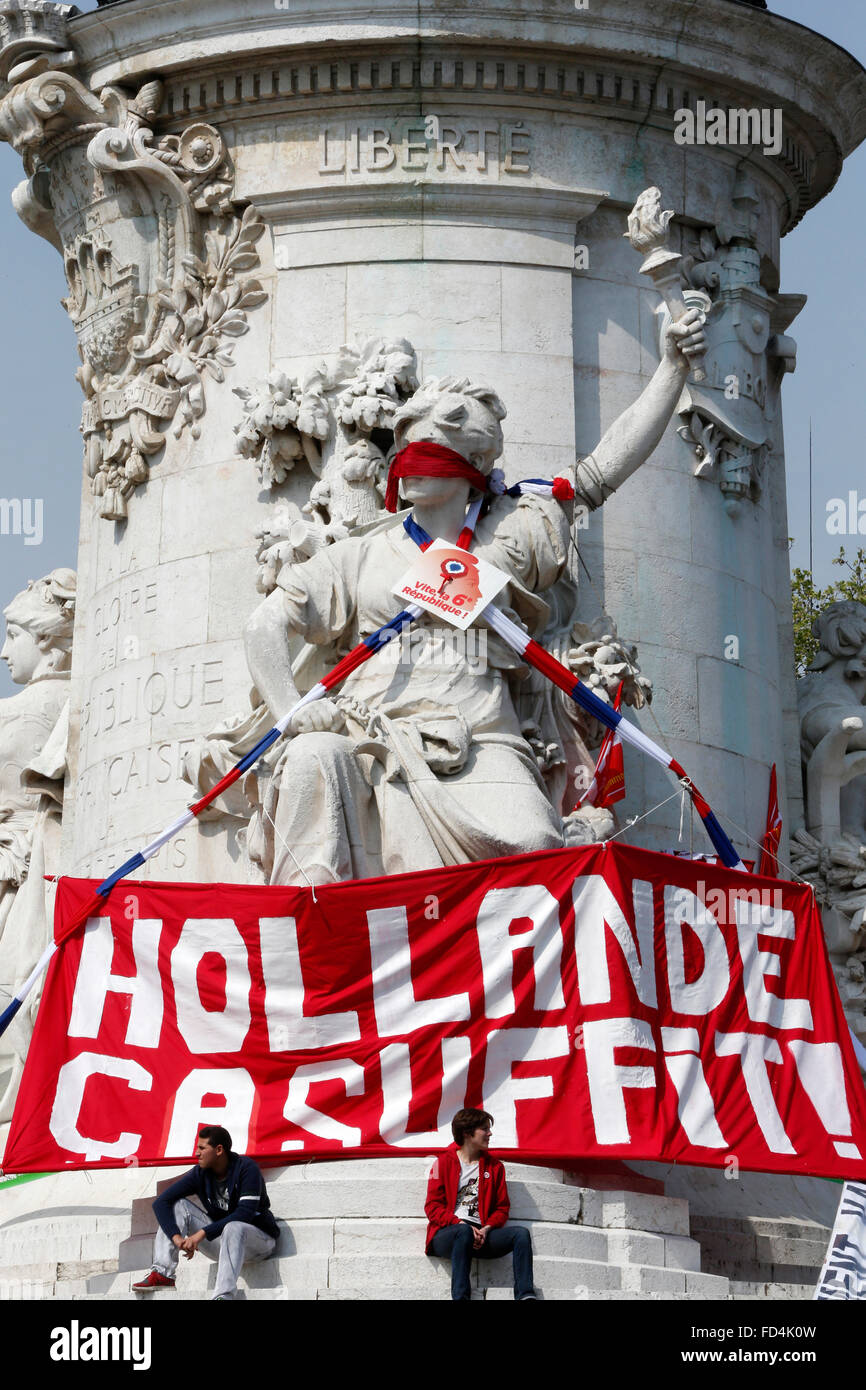Demonstration gegen die Politik der französischen Regierung der Sparpolitik. Stockfoto