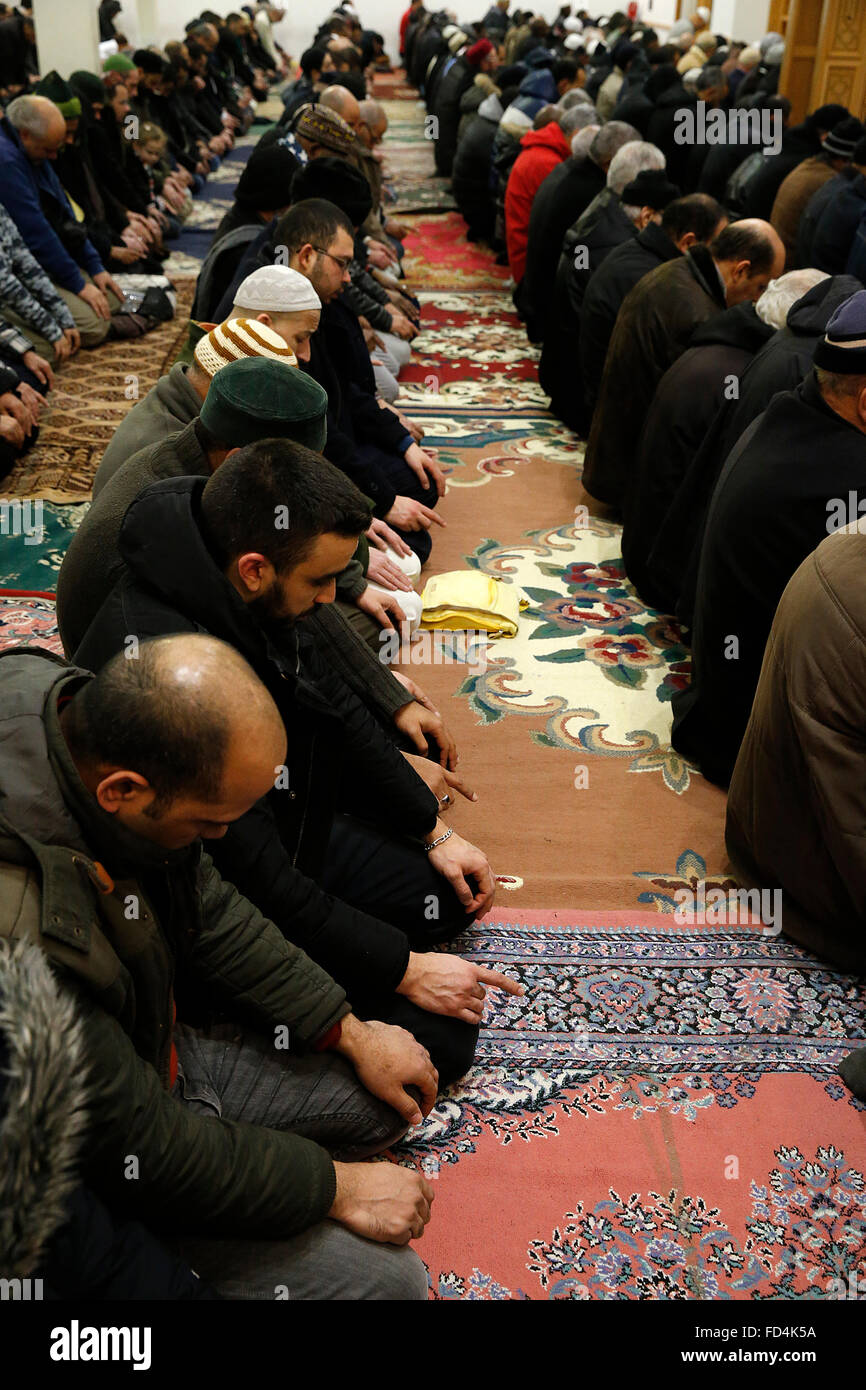 Gebet in einer französischen Moschee. Stockfoto