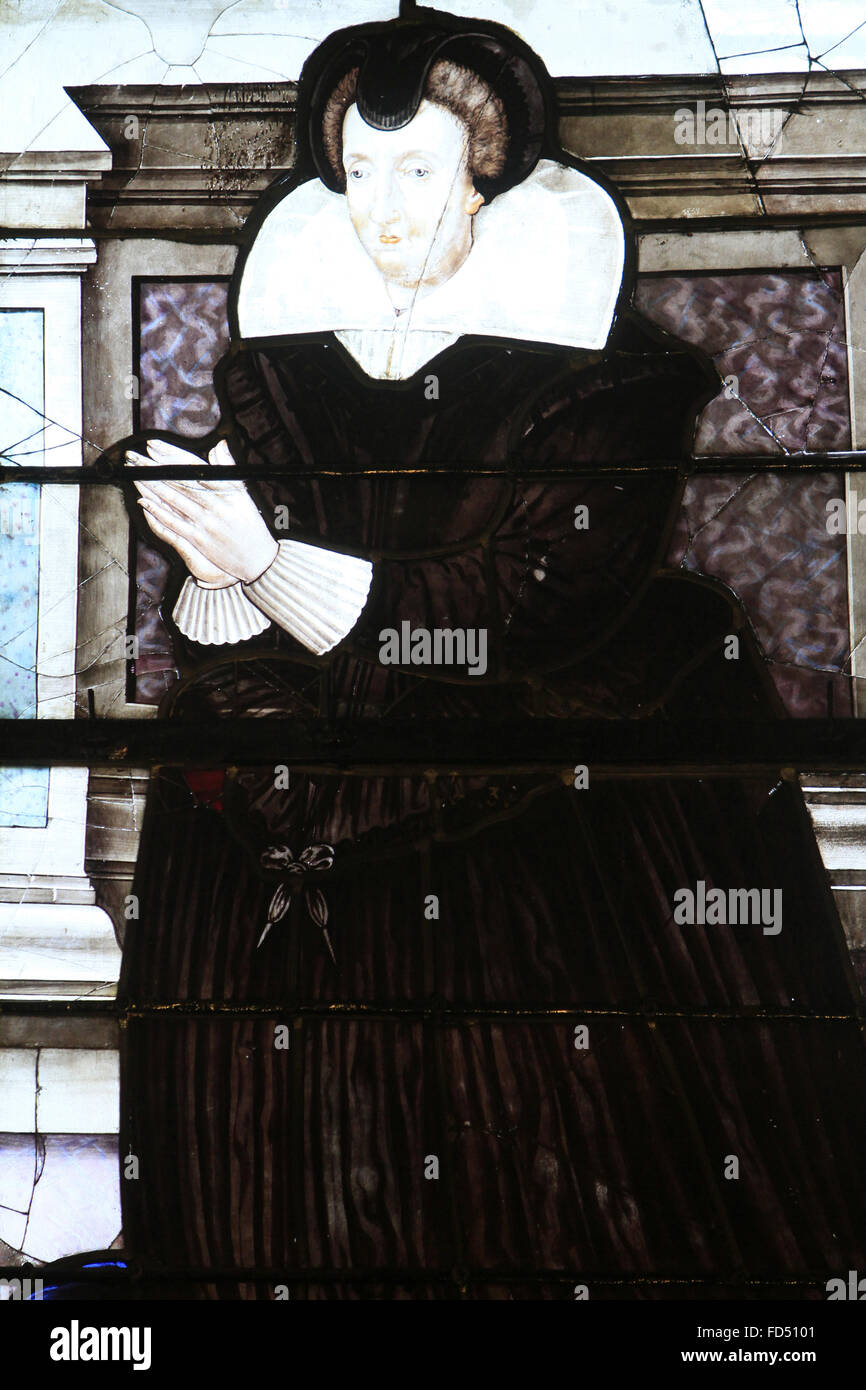 Marie de Medicis. Glasmalerei-Fenster Detail der Himmelfahrt der Jungfrau Maria. Stockfoto