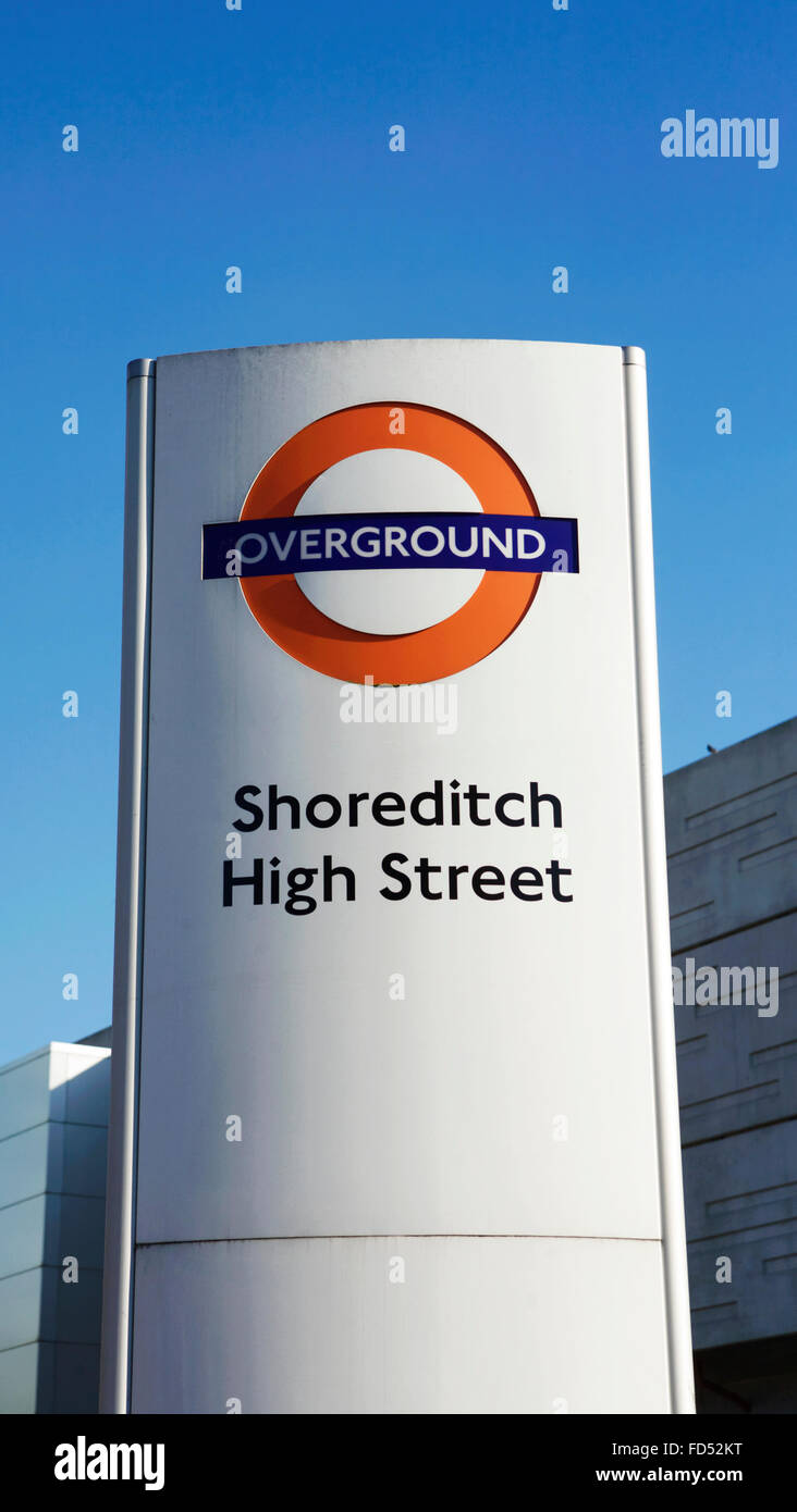 Shoreditch High Street u-Bahn Zeichen, East London, UK Stockfoto