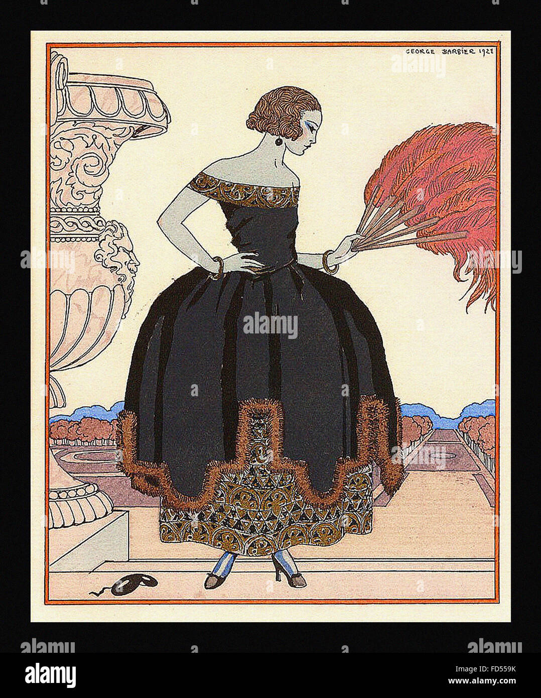 Französische Vintage Valentine Tag Postkarte - George barbier la pavane Stockfoto