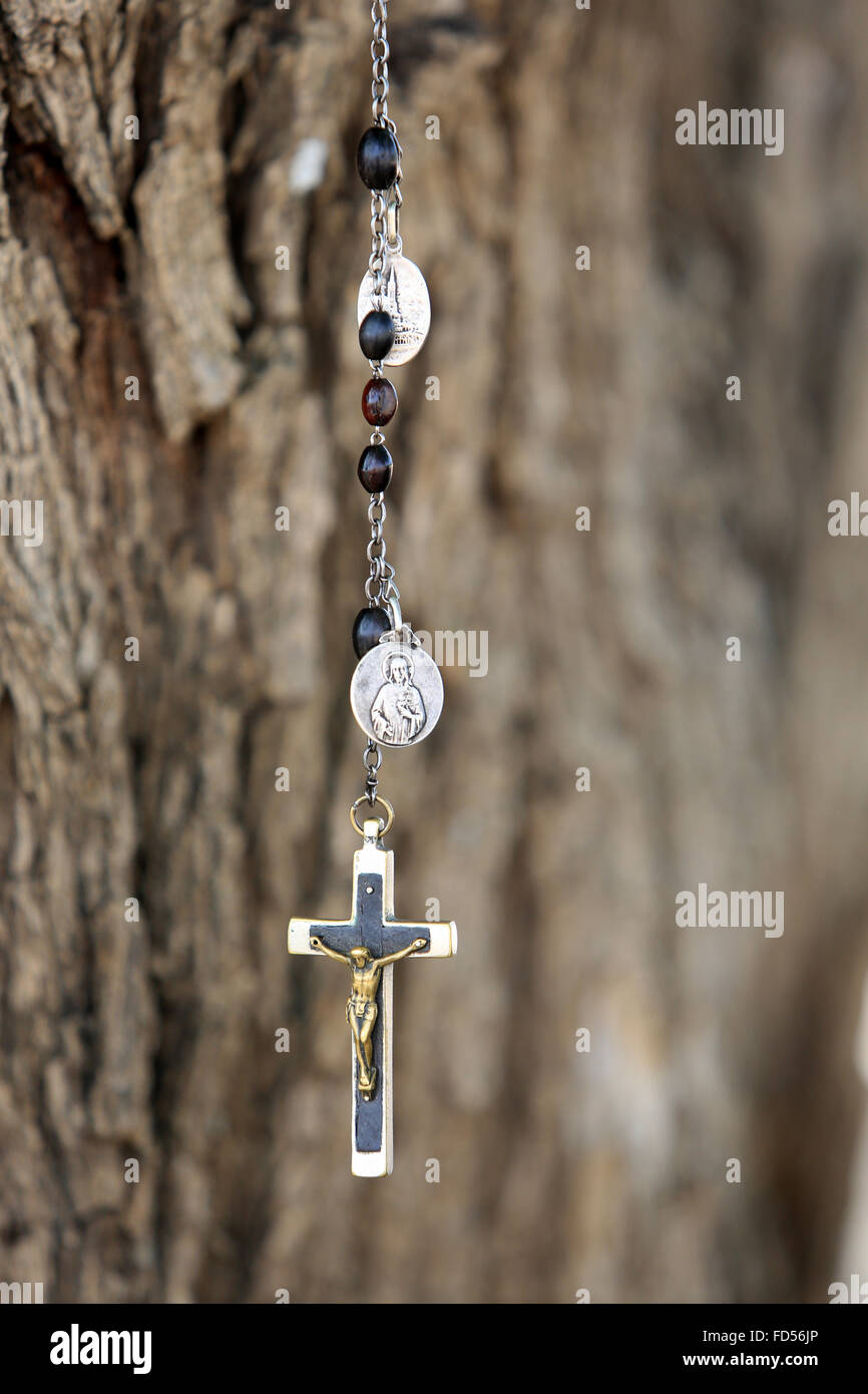 Rosenkranz an einem Ast hängen. Stockfoto