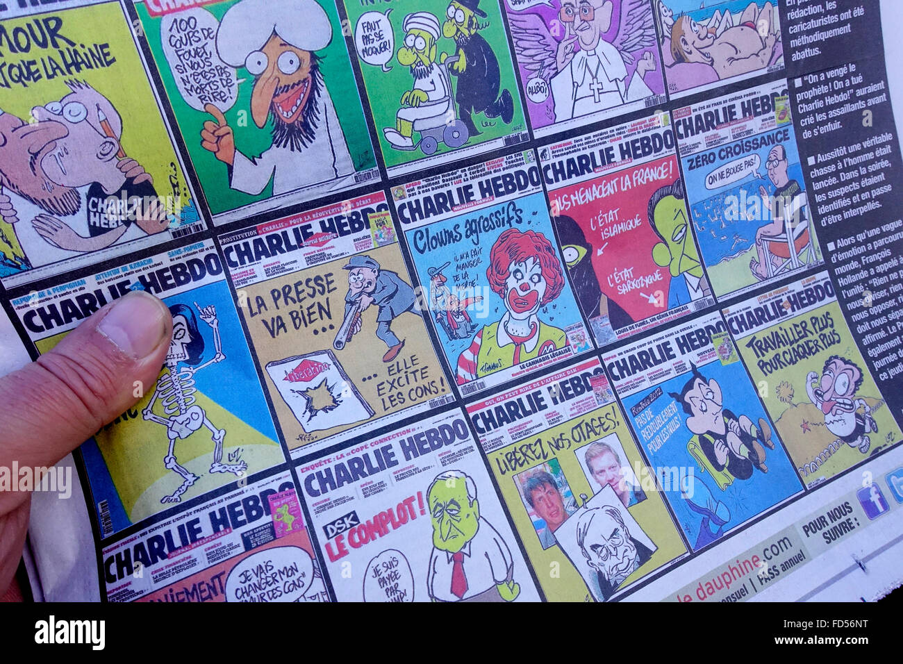 Charlie Hebdo Titelseiten. Stockfoto