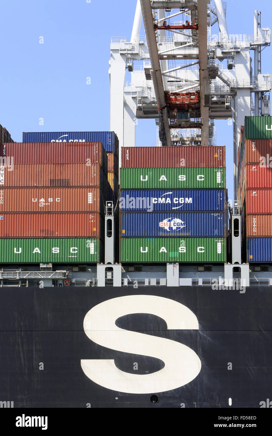 Eine Schnecke entladen. Container-terminal. Le Havre. Stockfoto