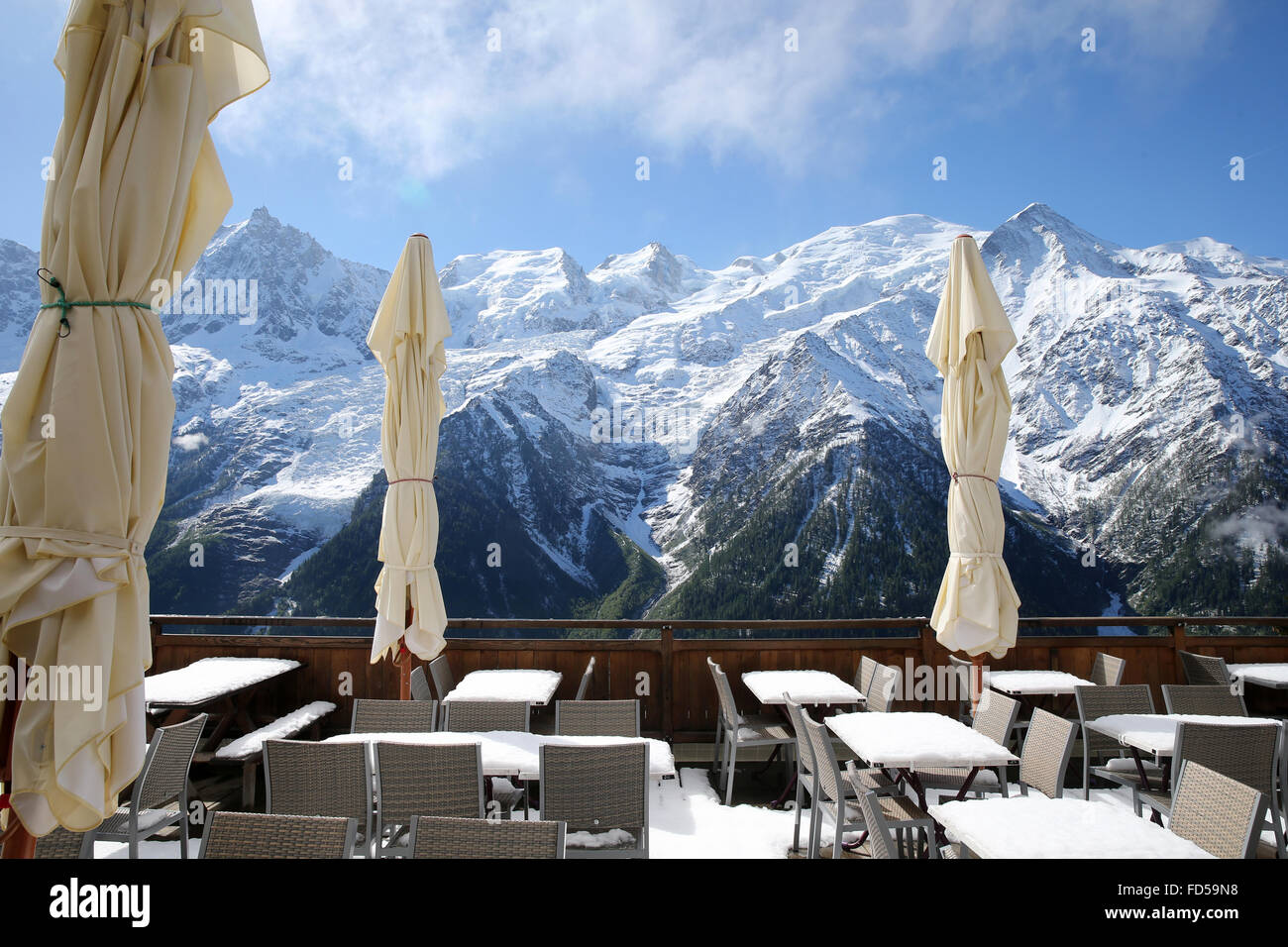 Mont-Blanc-Bergkette. Restaurant. Stockfoto