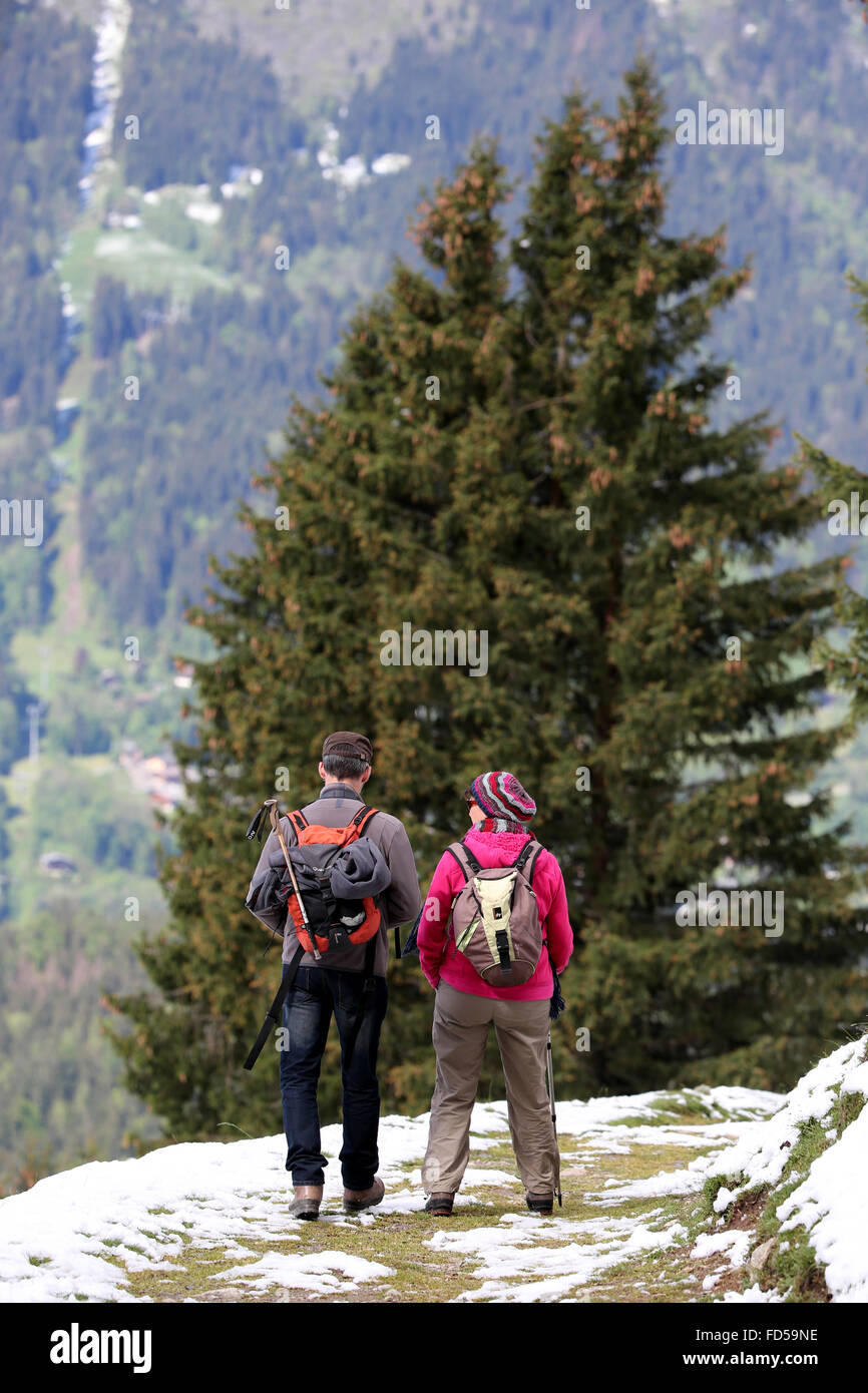Französische Alpen. Das Tal von Chamonix. Wanderer. Stockfoto