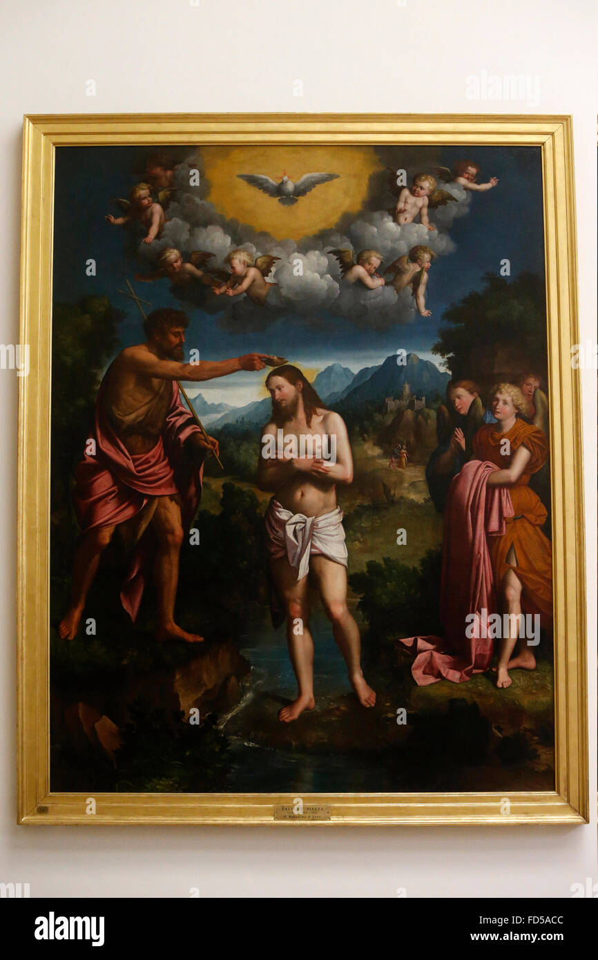 Brera Galerie, Mailand. Jesu Taufe. Callisto Piazza, 16. Jahrhundert. Stockfoto