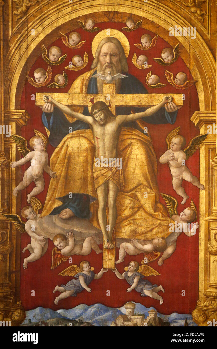 Sforza-Schloss-Museum, Milan. Die Heilige Dreifaltigkeit. Girolamo Galizzi da Santacroce, 1533. Tempera auf Leinwand. Stockfoto