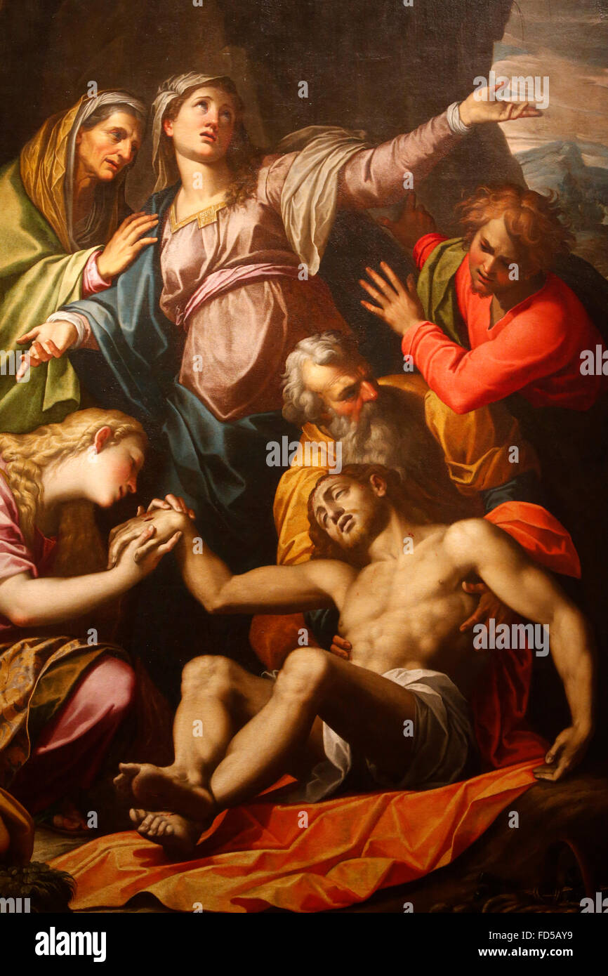 Diözesanmuseum Kunst, Milan. Jesus vom Kreuz niedergelegt, Giovanni Battista Trotti genannt Malosso (1555-1619). Stockfoto