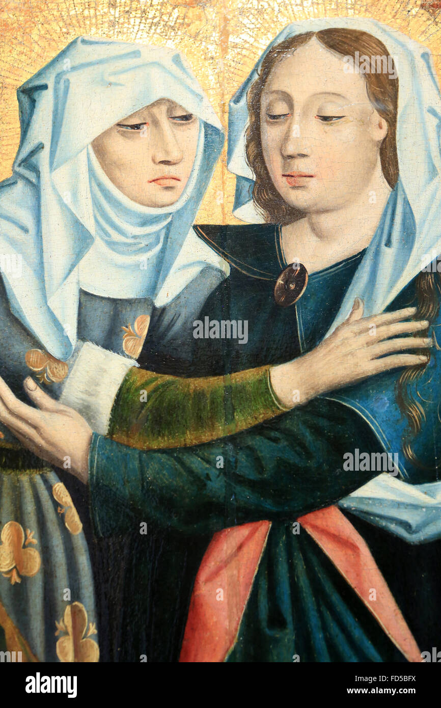 Altarbild: die Heimsuchung. Das Elsass, um 1460. Öl auf Holz. Oeuvre Notre-Dame-Museum in Straßburg. Stockfoto