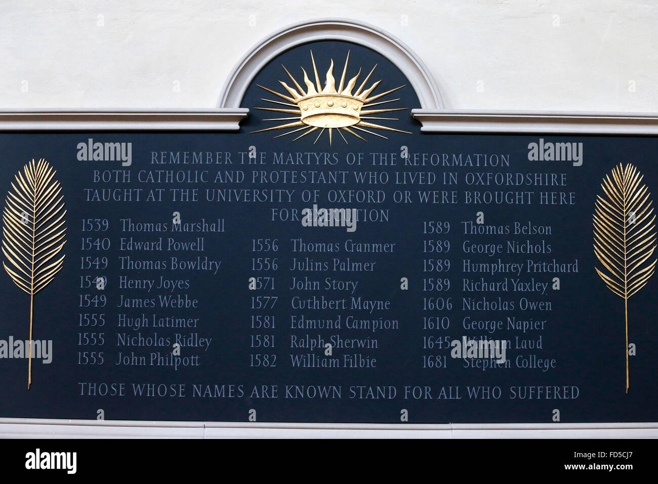 Universität Kirche von St Mary the Virgin, Oxford. Märtyrer-Denkmal. Stockfoto