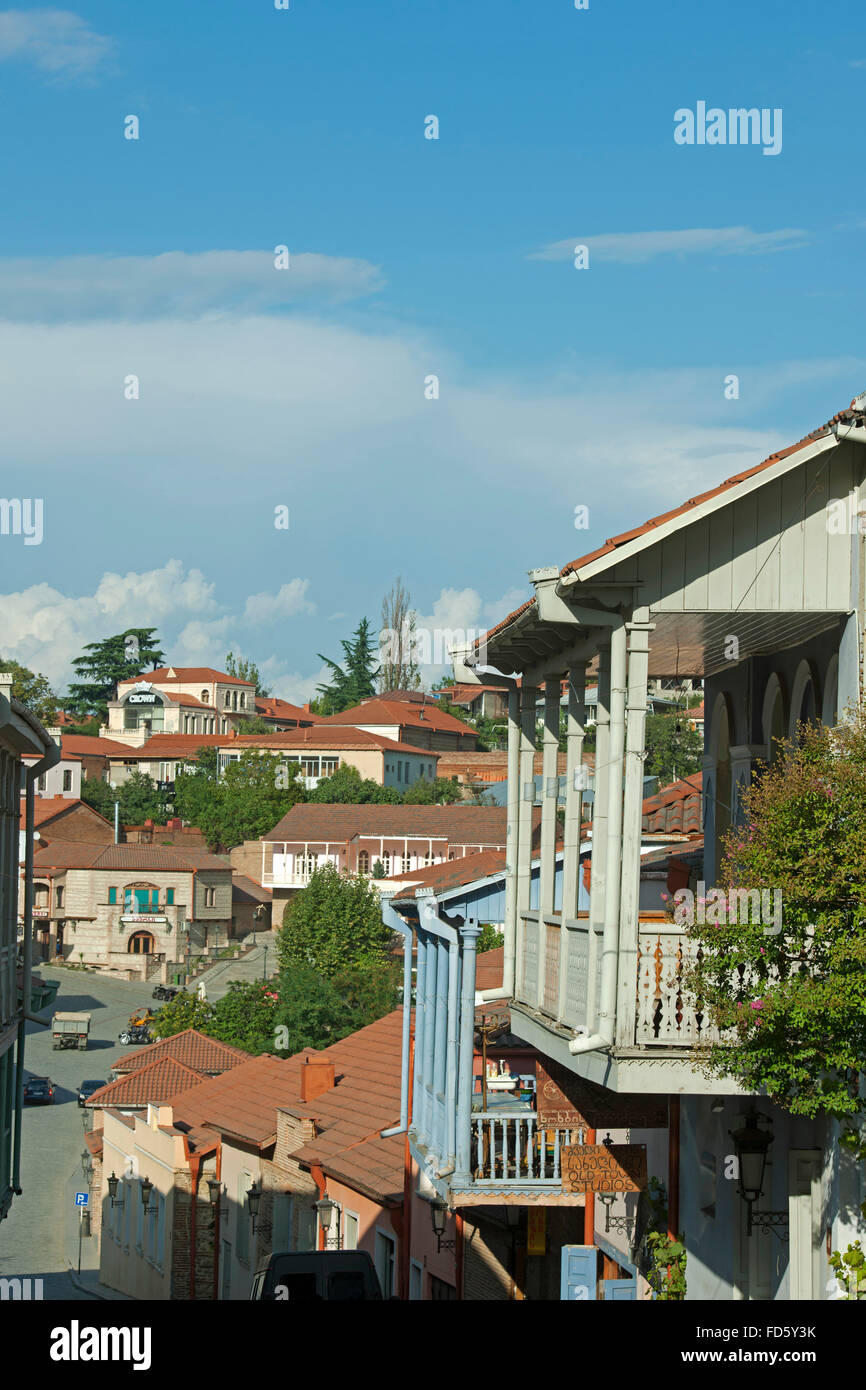 Georgien, Kachetien, Sighnaghi (Signachi, Signagi), Typische Architektur Im Ostgeorgischem Stil. Stockfoto