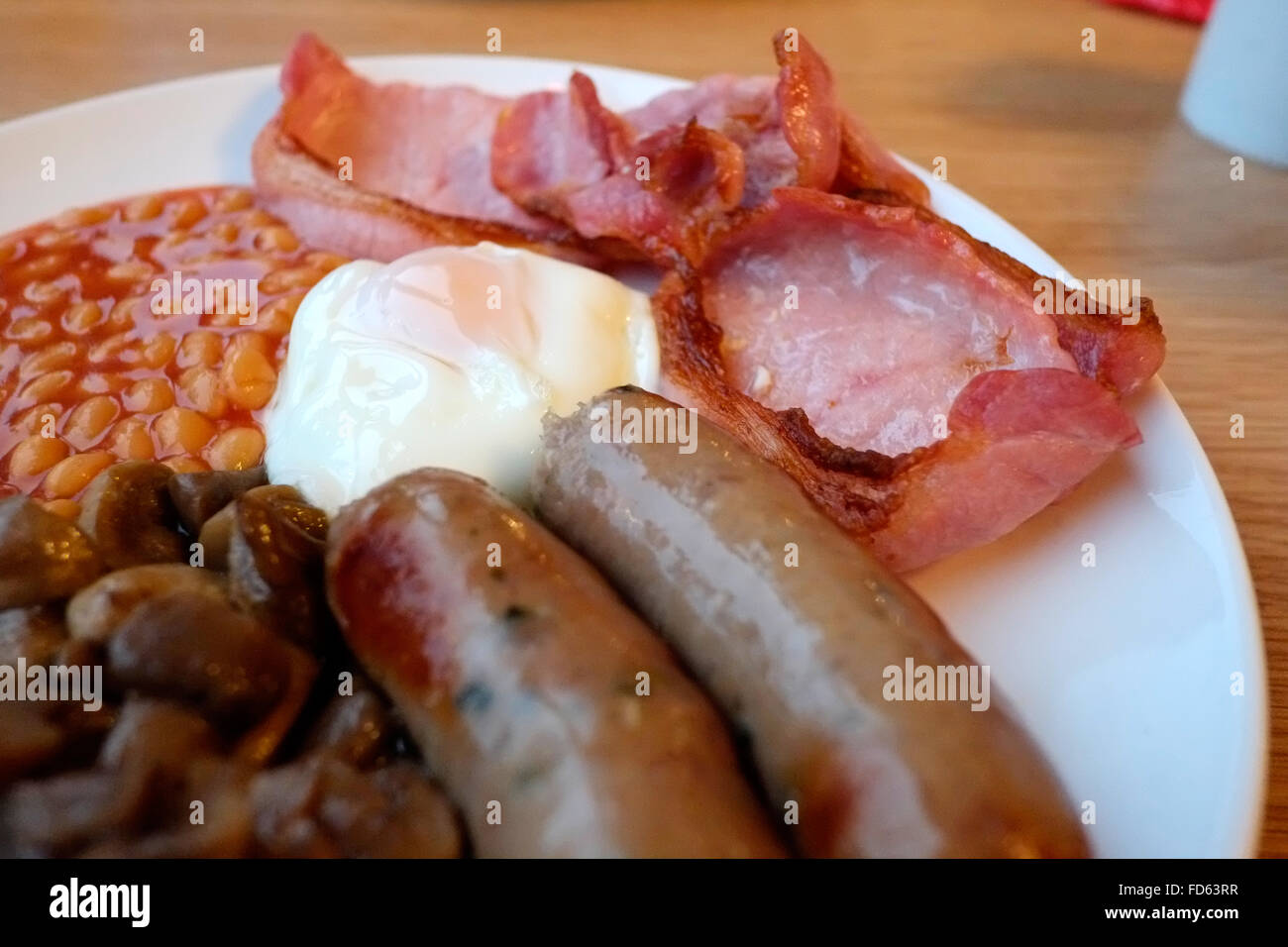 Eine Nahaufnahme von einem vergoldeten englisches gebratene Frühstück Stockfoto