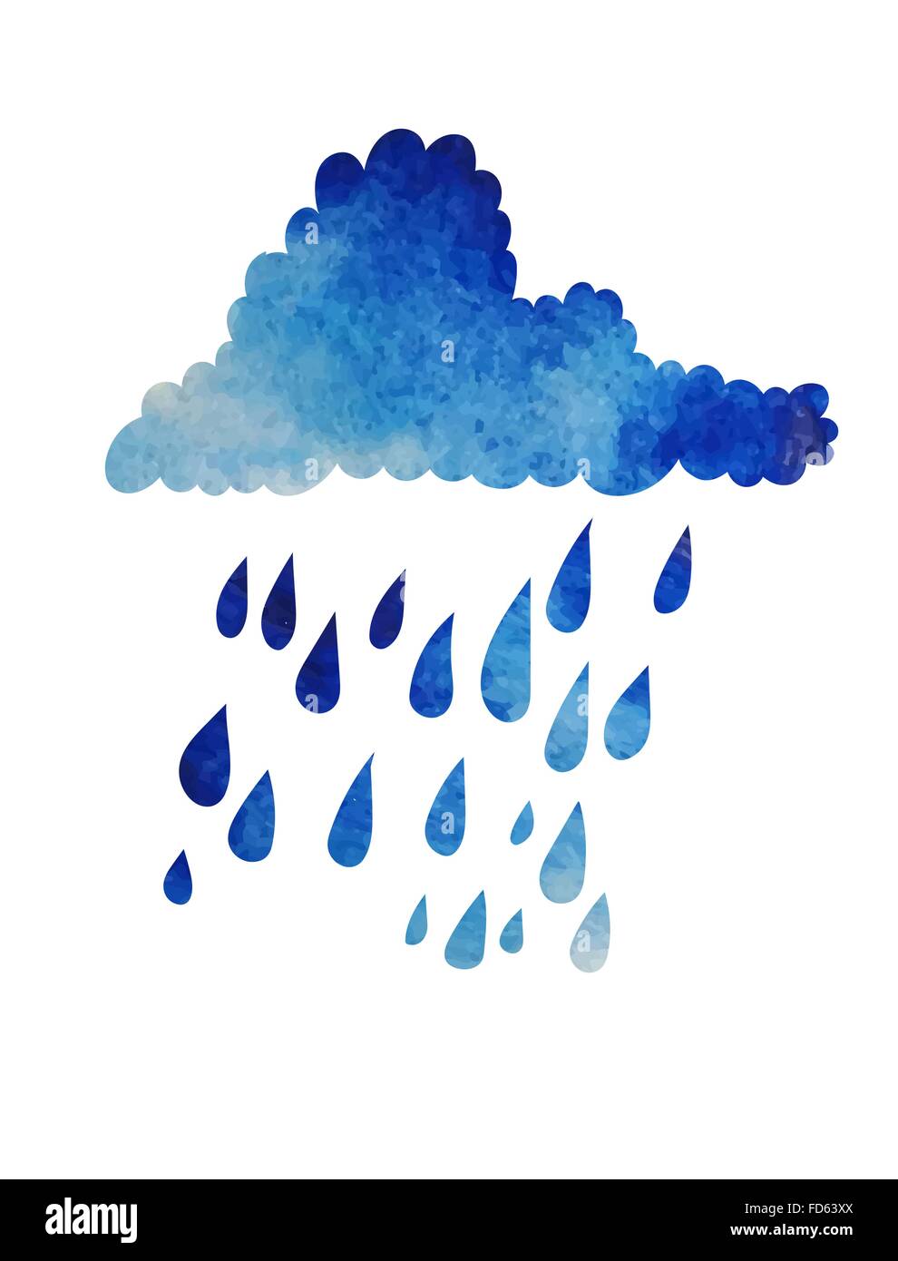 Wolke mit Regentropfen isoliert auf weiss. Aquarelleffekt. Vektor-Illustration. Stock Vektor