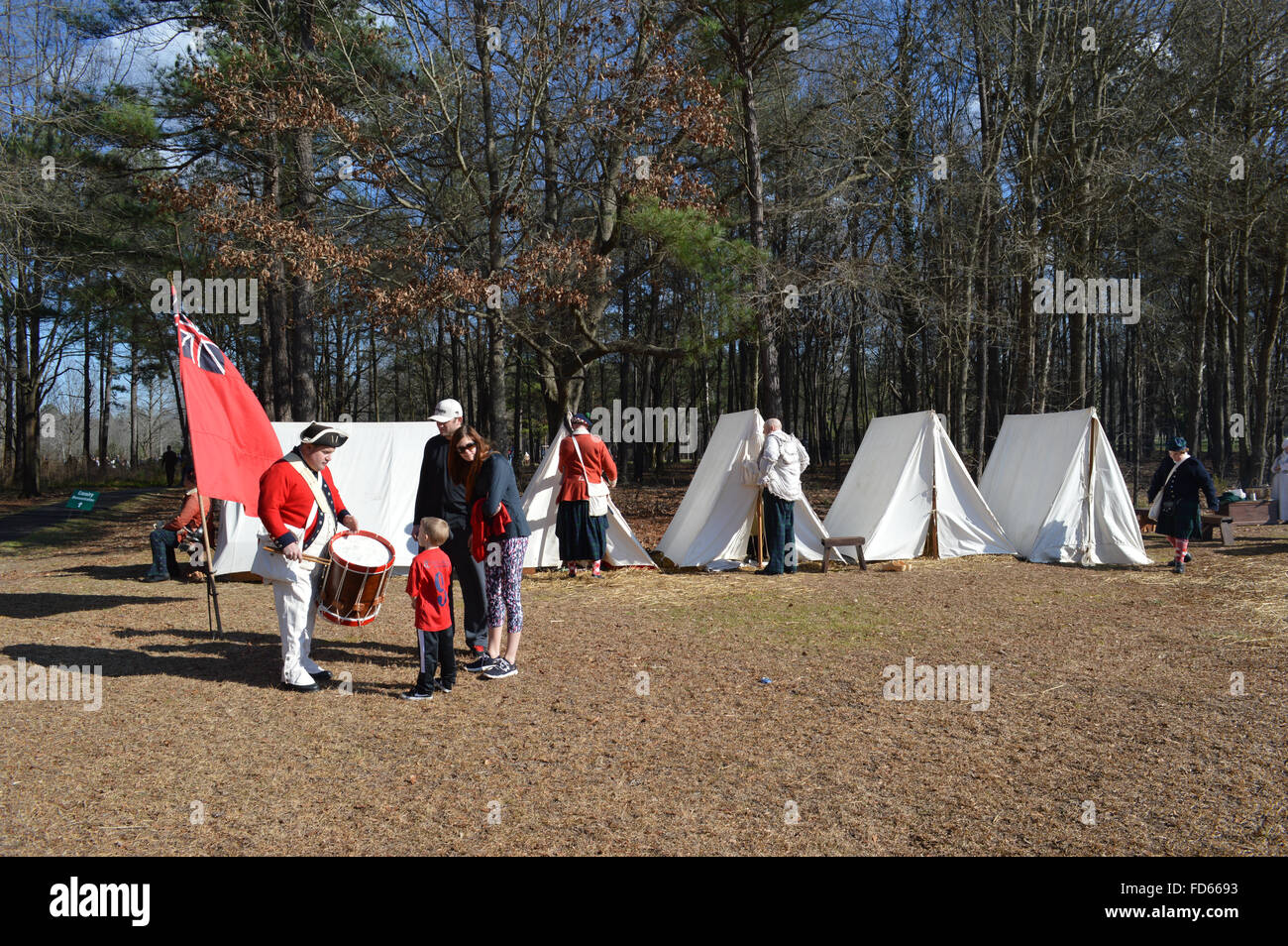 Reenactment der Schlacht von Cowpens in Cowpens in South Carolina.  Die Teilnehmer einer amerikanischen Unabhängigkeitskrieg Zelte. Stockfoto