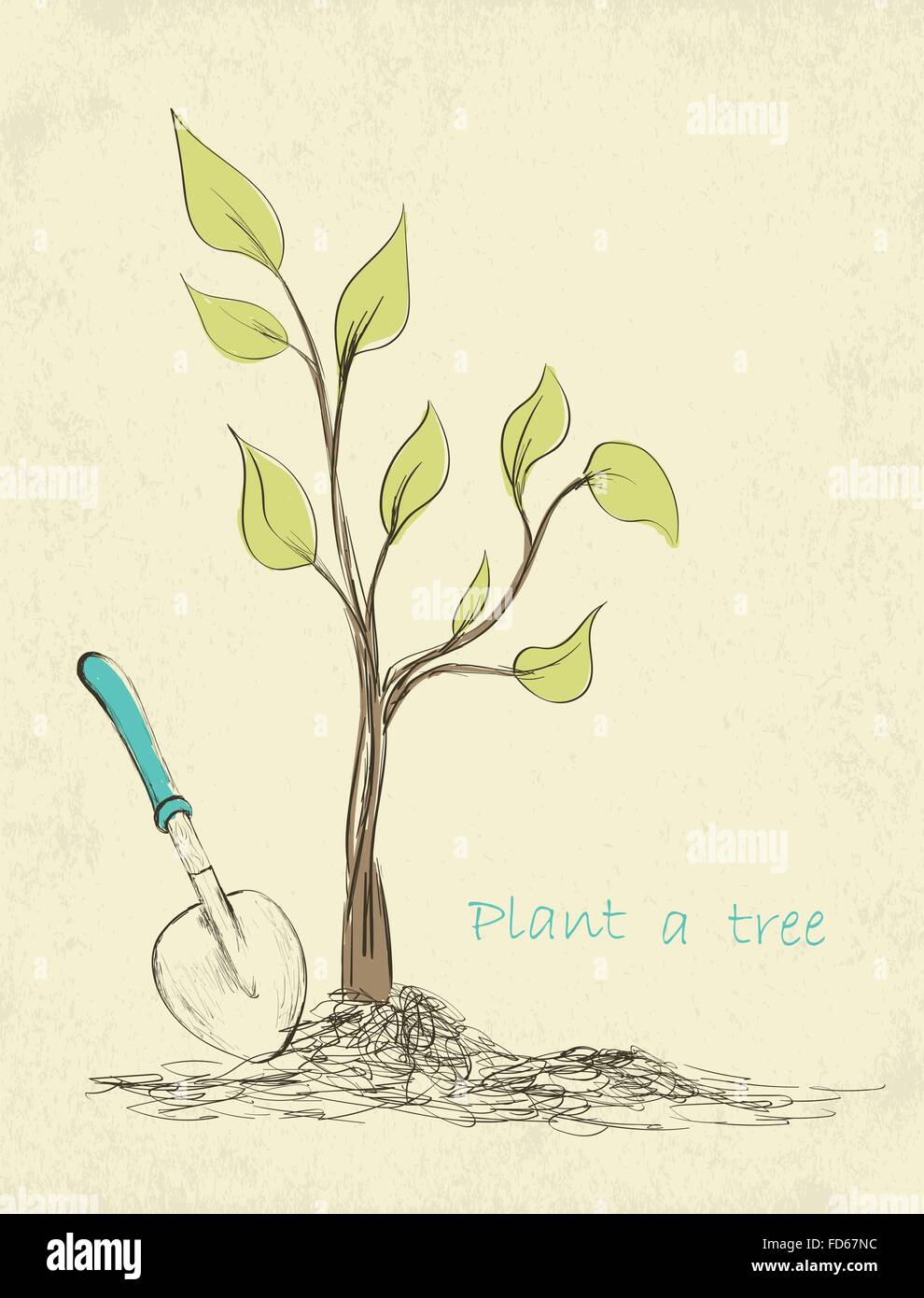 Frühling im Garten Zeitkarte. Hand gezeichnet Baumpflanzung. Vektor-illustration Stock Vektor