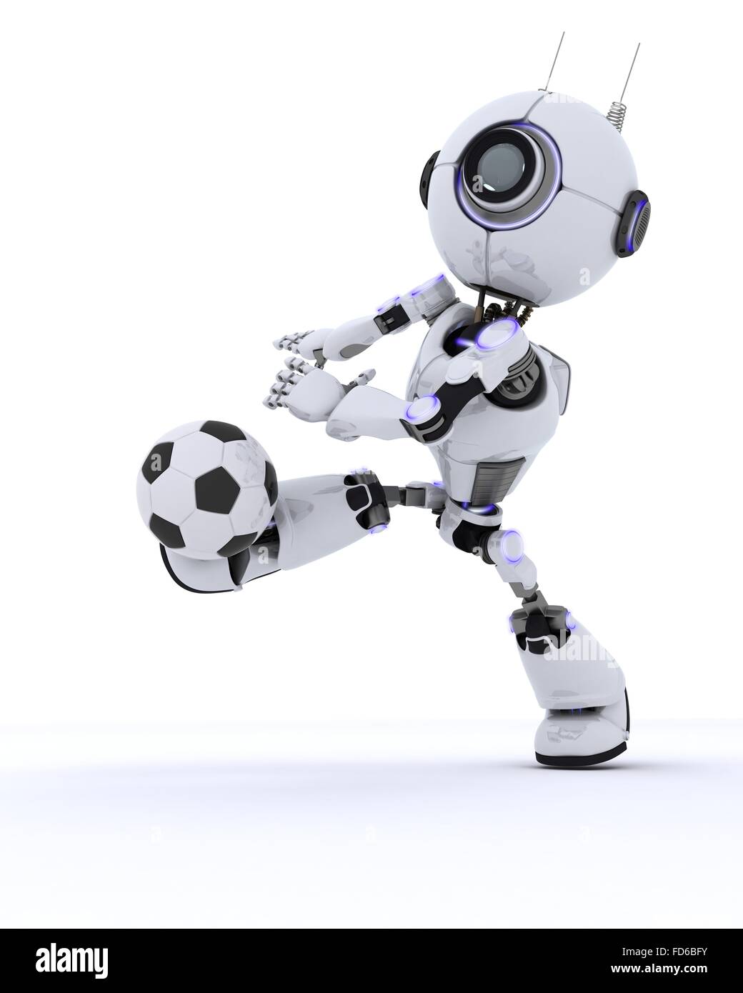 3D Rendern eines Roboters Fußball spielen Stockfoto