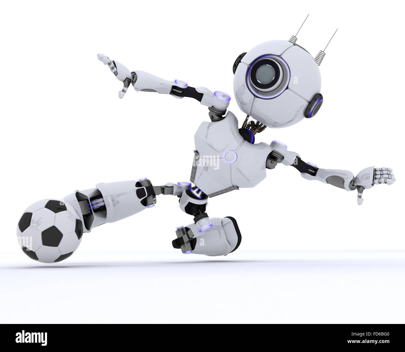 3D Rendern eines Roboters Fußball spielen Stockfoto