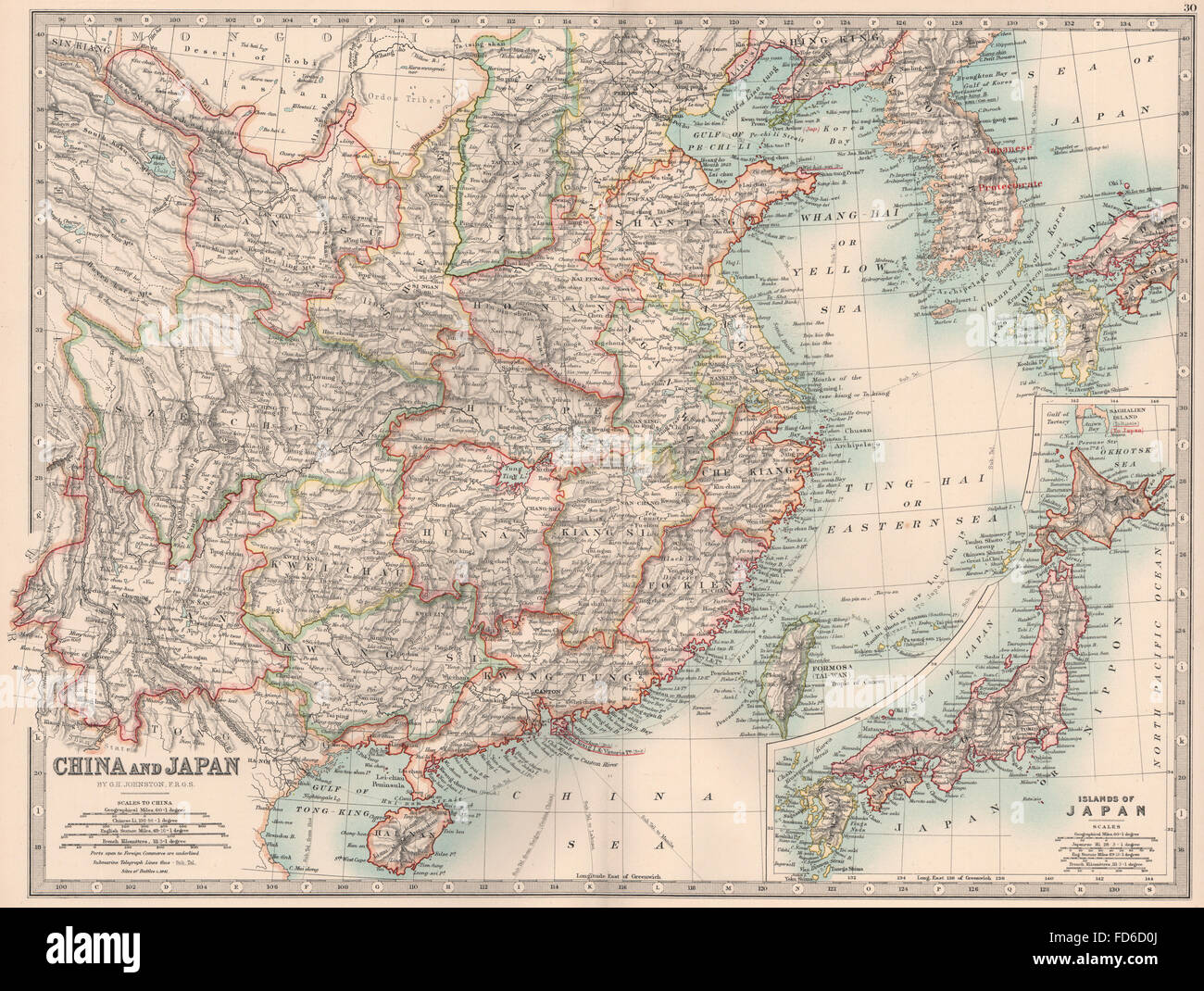 E-ASIA: China Japan.Korea'Japanese Protektorat ". Formosa Taiwan.JOHNSTON 1906 Karte Stockfoto