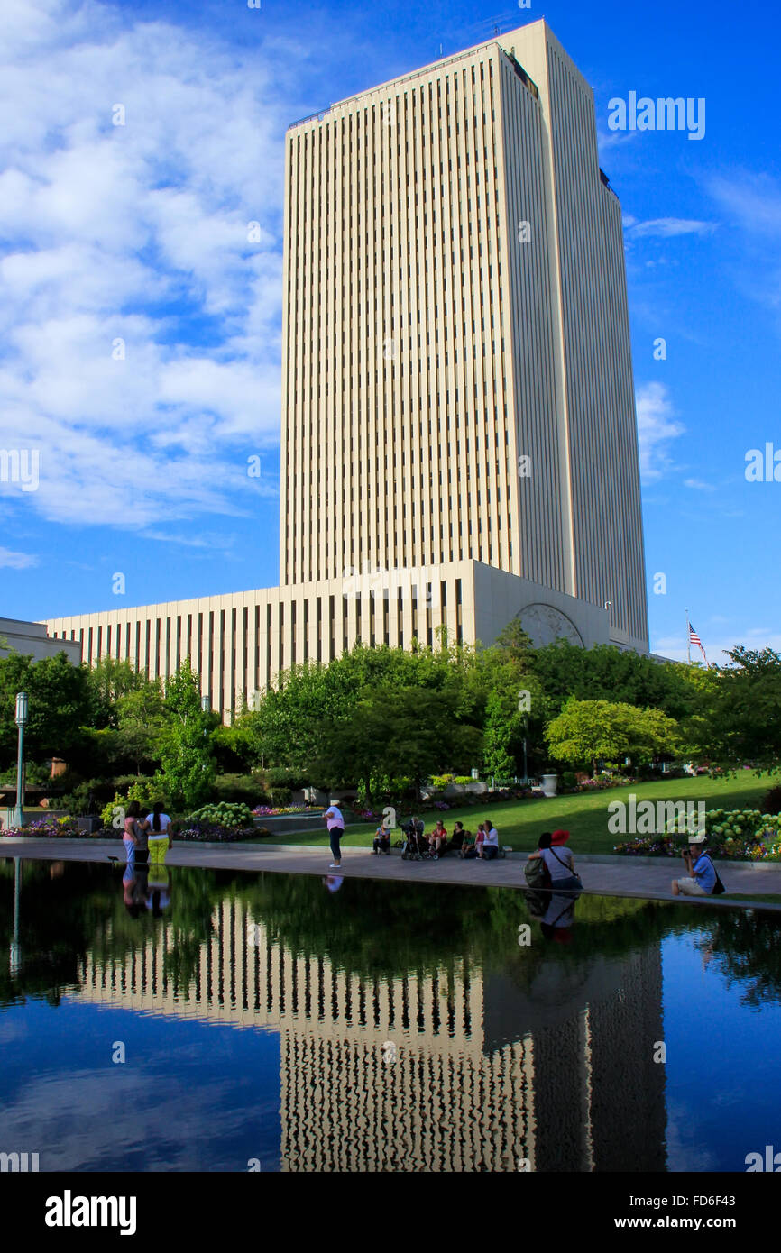 LDS Kirche Hauptquartier in Salt Lake City, Utah. Salt Lake City ist die Hauptstadt und die bevölkerungsreichste Stadt in Utah Stockfoto